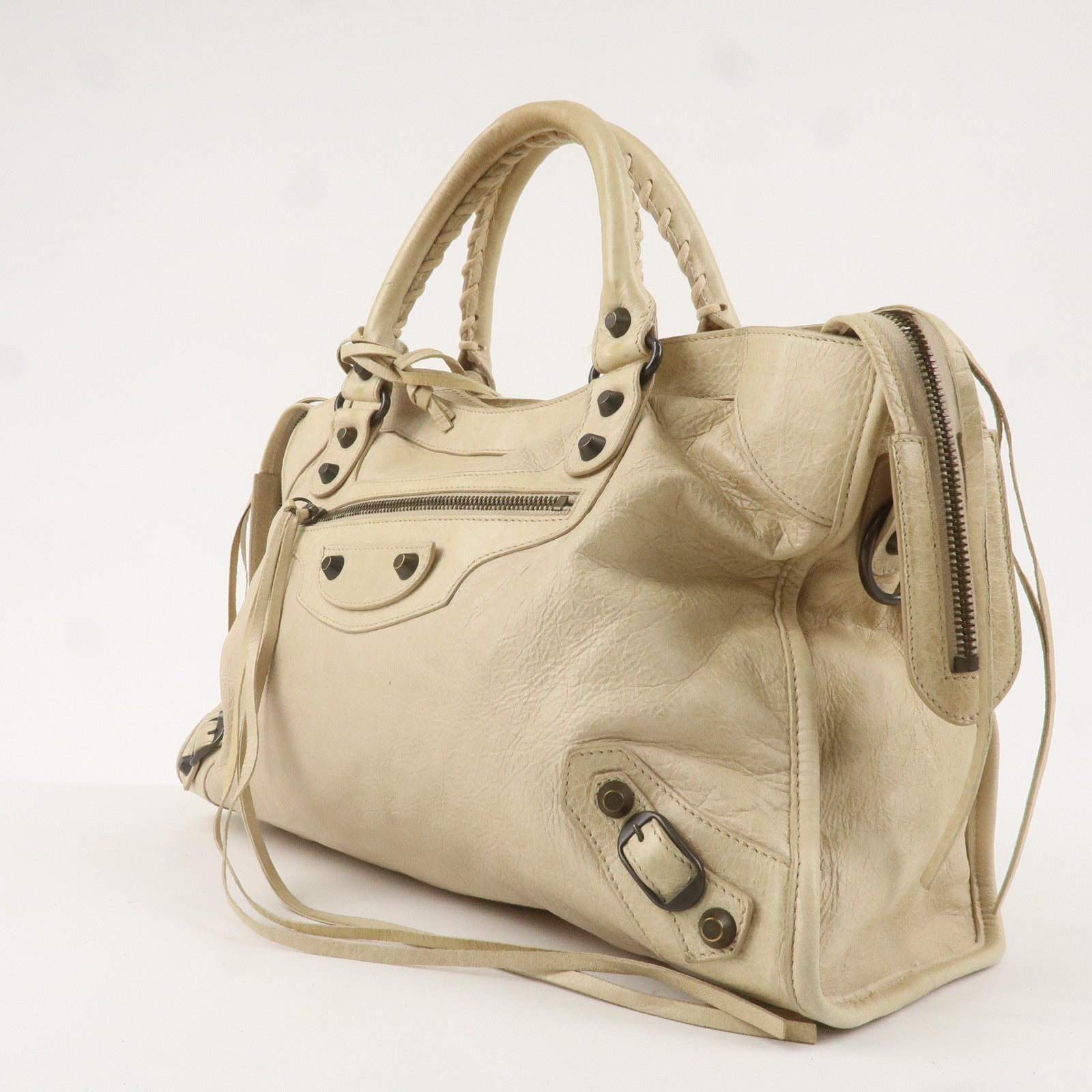 BALENCIAGA The City Leather 2Way Bag Hand Bag Beige 115748