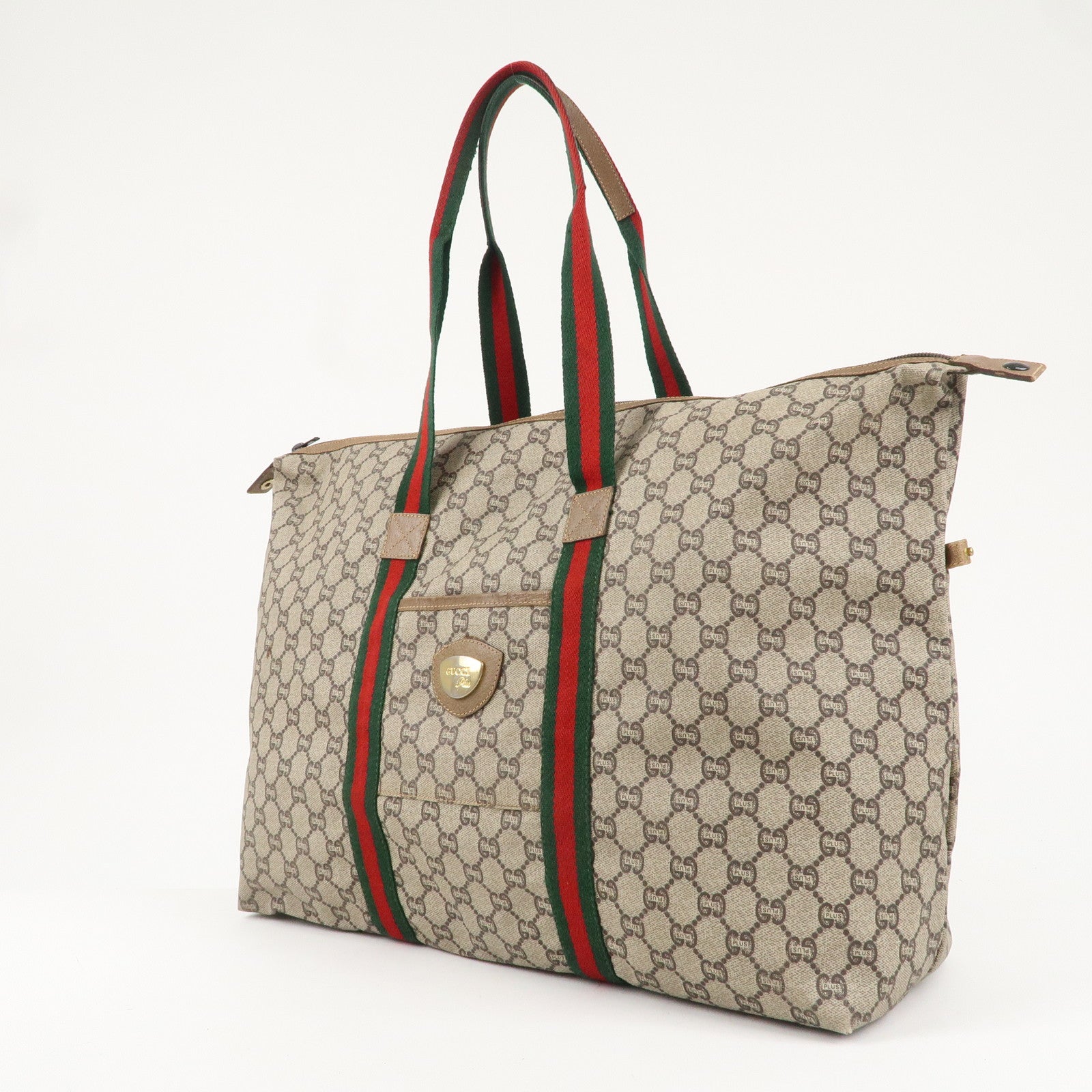 GUCCI Old Gucci Sherry GG Plus Leather Travel Bag Boston Bag