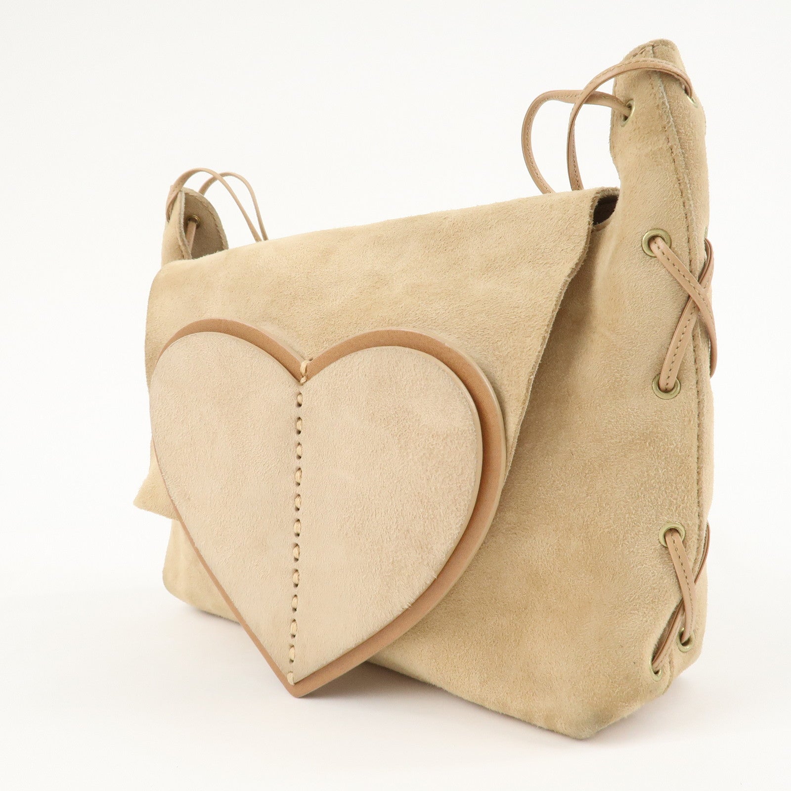 GUCCI Suede Leather Heart Shoulder Bag Beige 95107