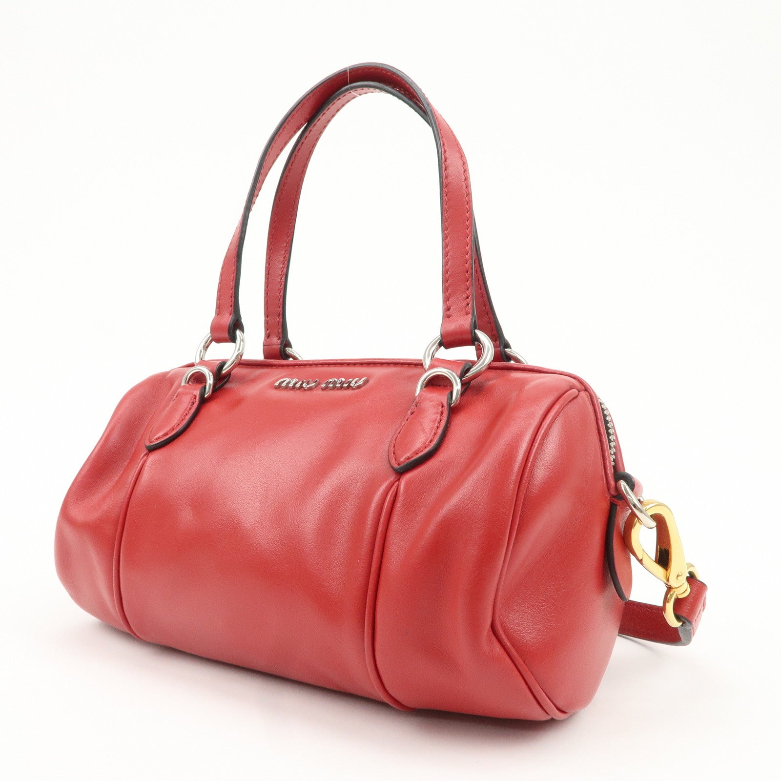 MIU MIU Logo Leather 2Way Shoulder Bag Hand Bag Red 5BH152