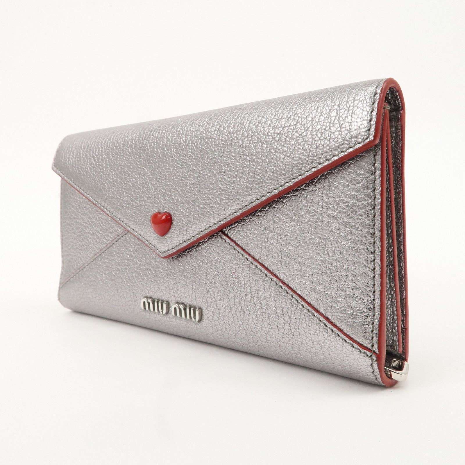 MIU MIU Leather MADRAS LOVE Love Letter Hook Long Wallet 5MH013 Used