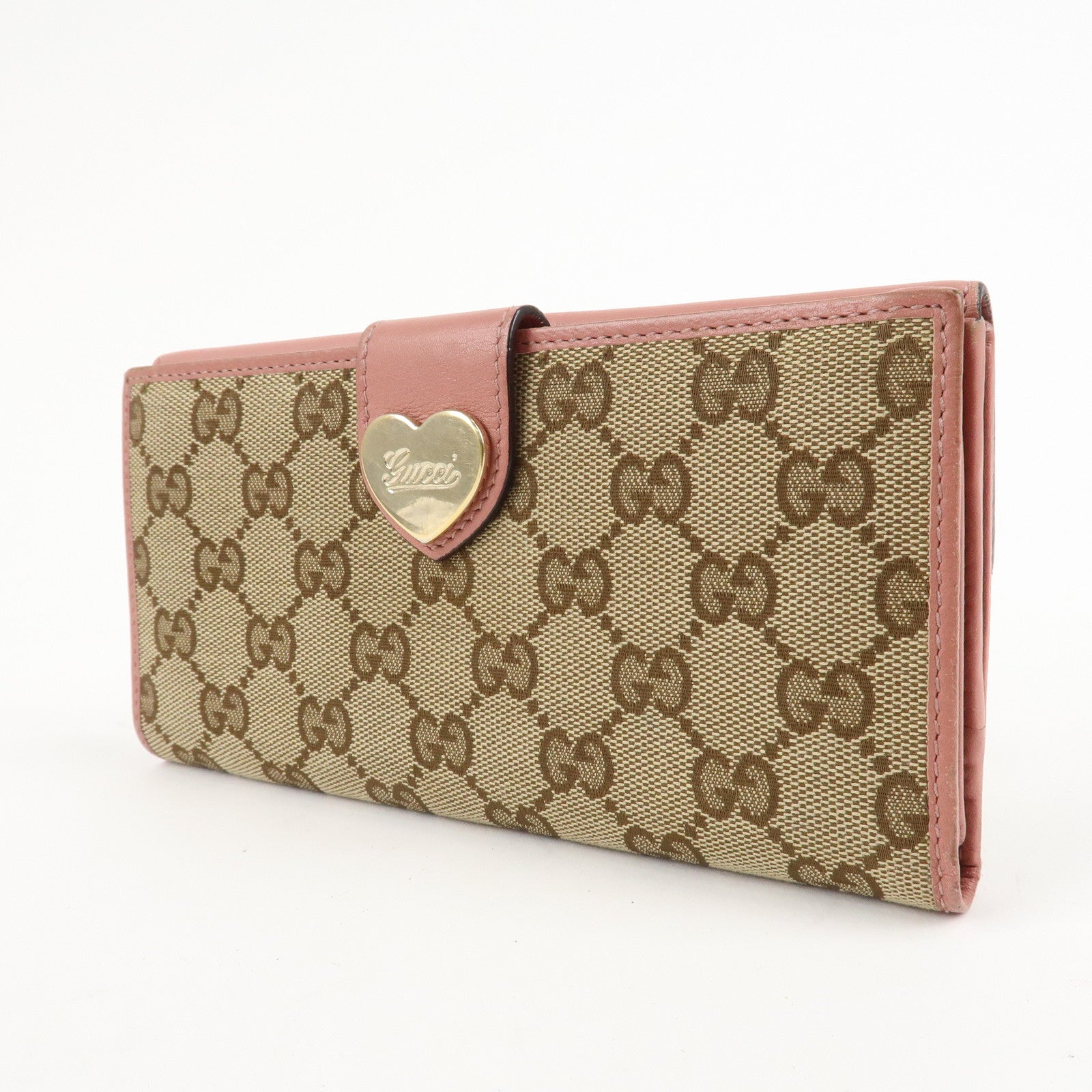 GUCCI Lovely Heart GG Canvas Leather Bifold Long Wallet 203550