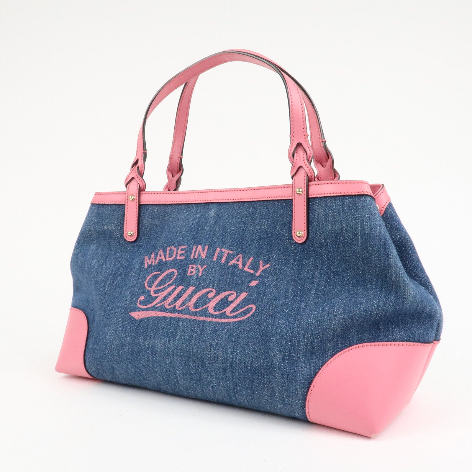 GUCCI Craft Denim Leather Tote Bag Hand Bag Blue Pink 348715 Used