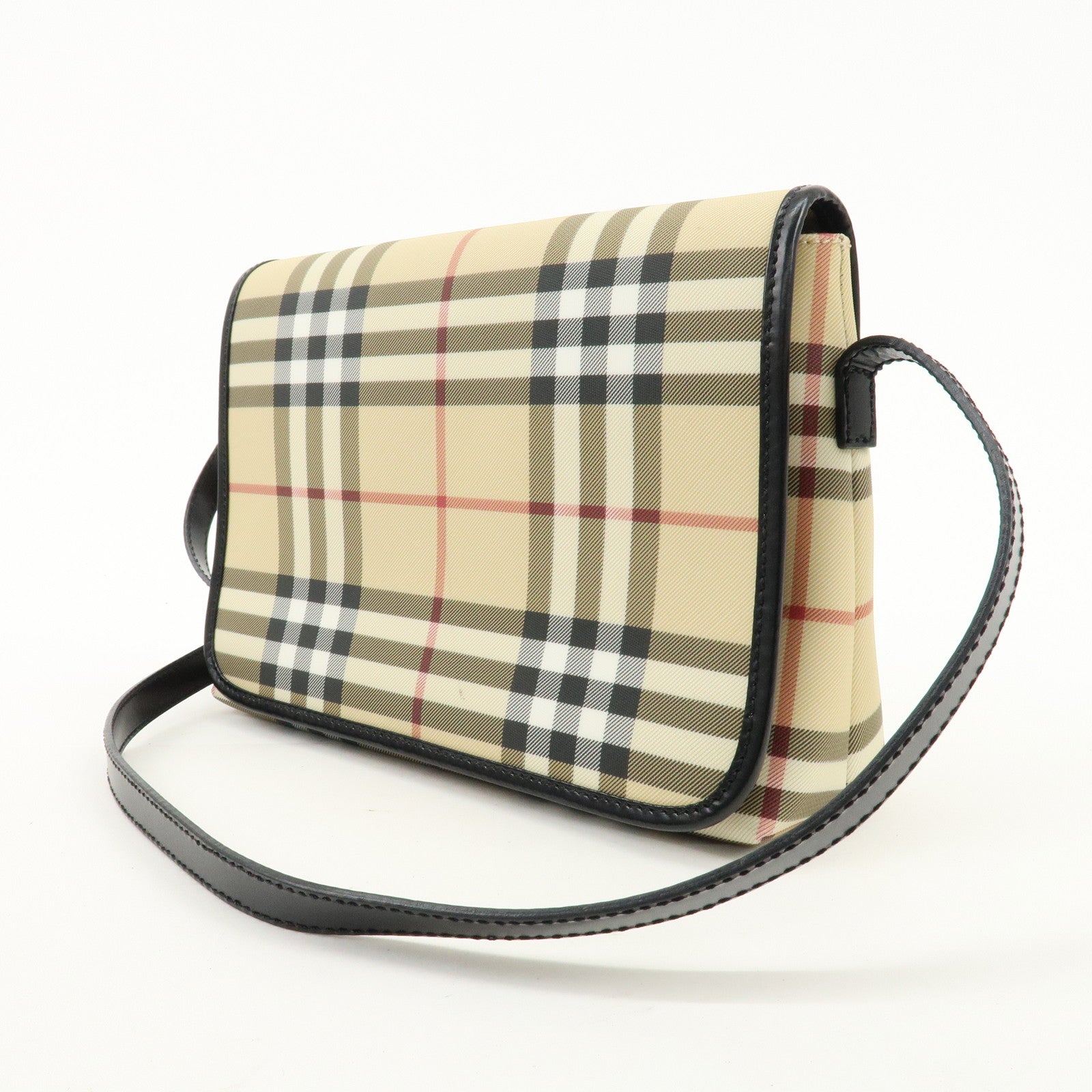 BURBERRY PVC Leather Nova Plaid Shoulder Bag Beige Black