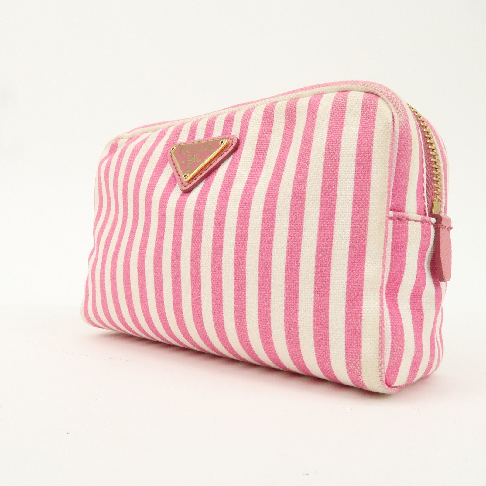 PRADA Capana Canvas Pouch Pink White Stripe 1NA021