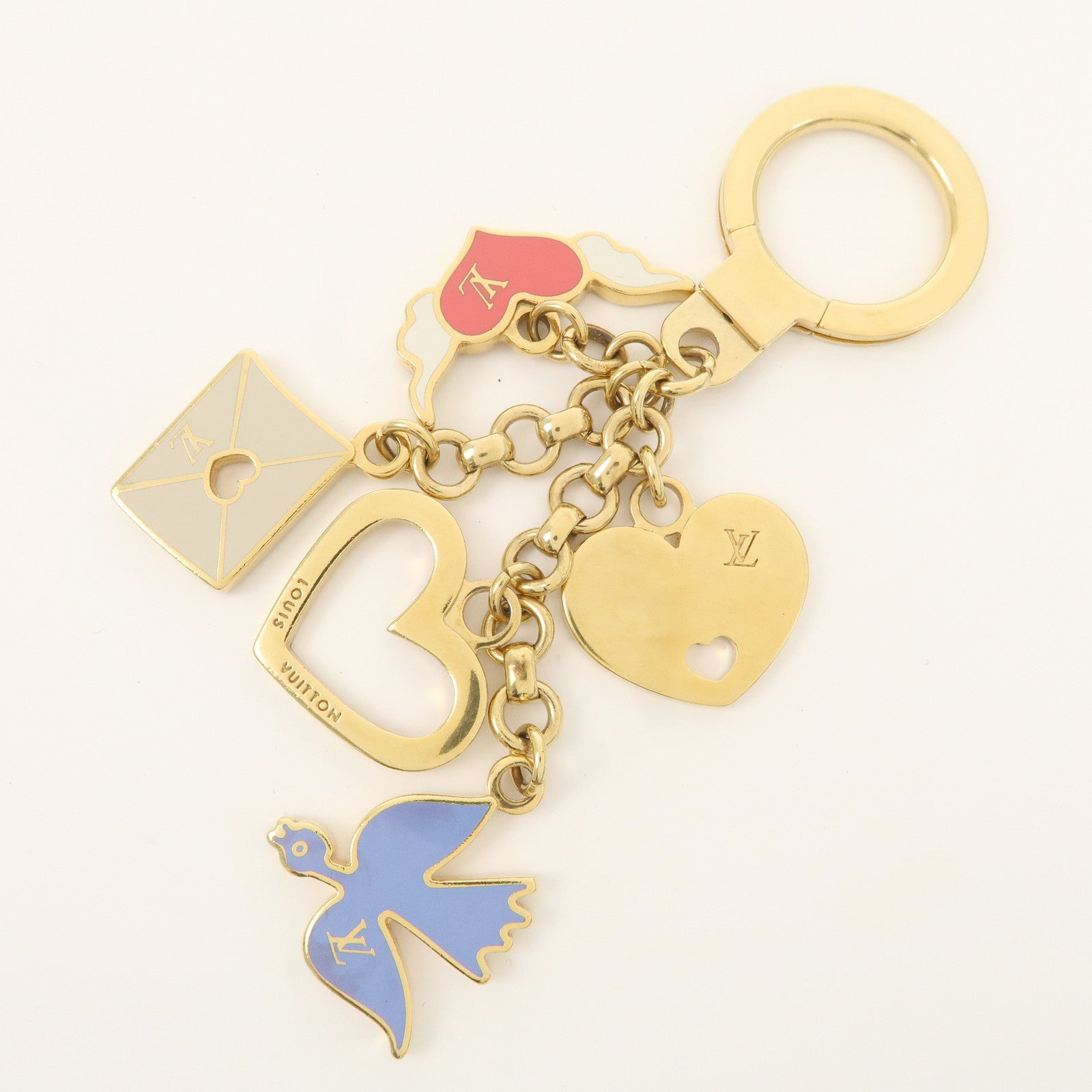 Louis Vuitton Porte Cles Message Charm Keychain Gold M66264 Used