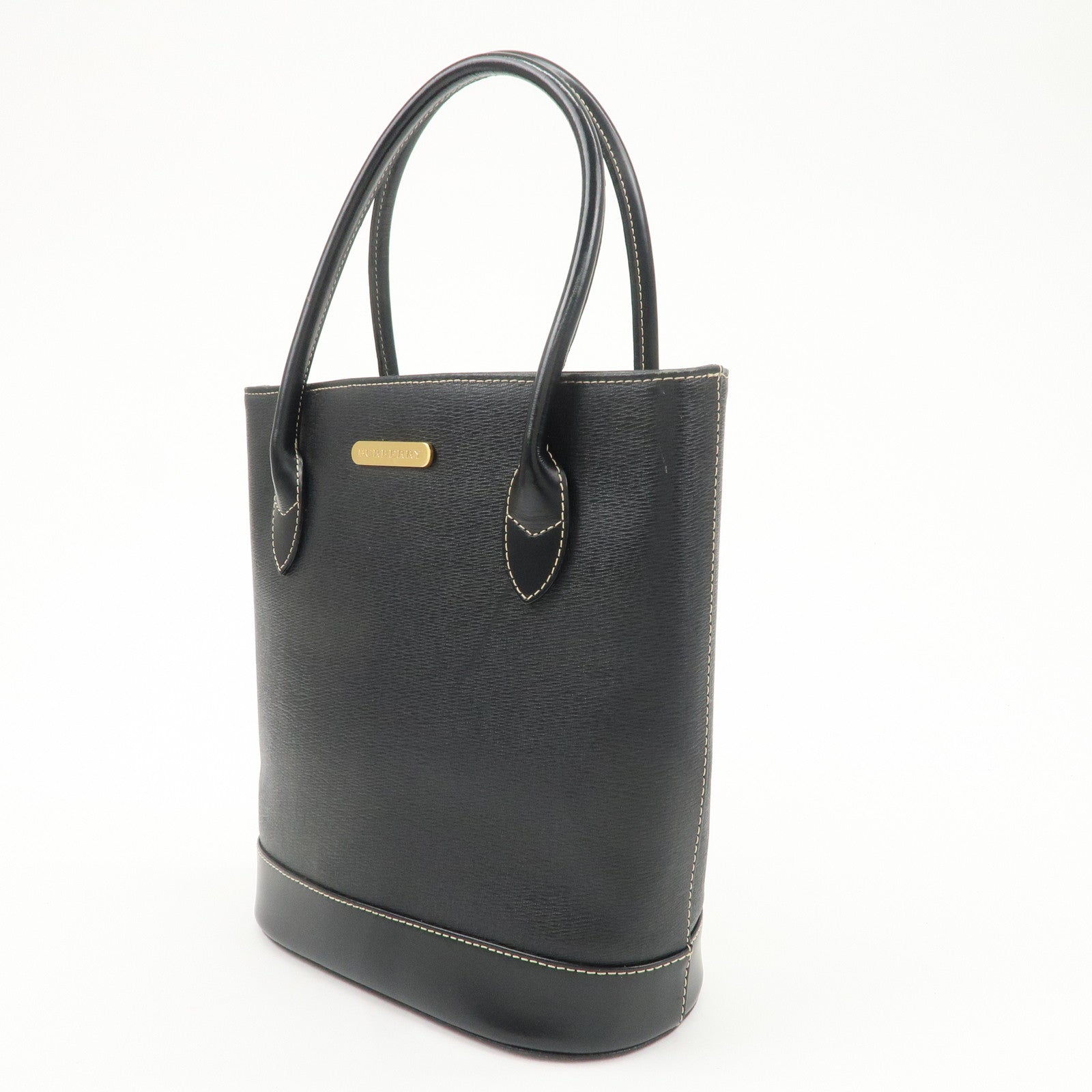 BURBERRY Logo Leather Tote Bag Hand Bag Black