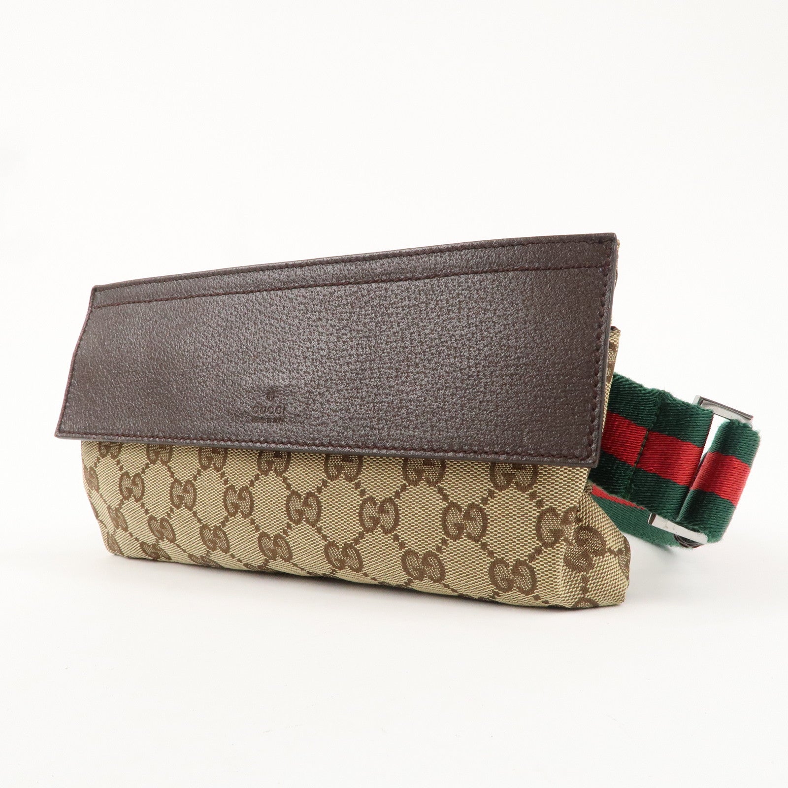 GUCCI Sherry GG Canvas Leather Waist Bag Beige Brown 180691