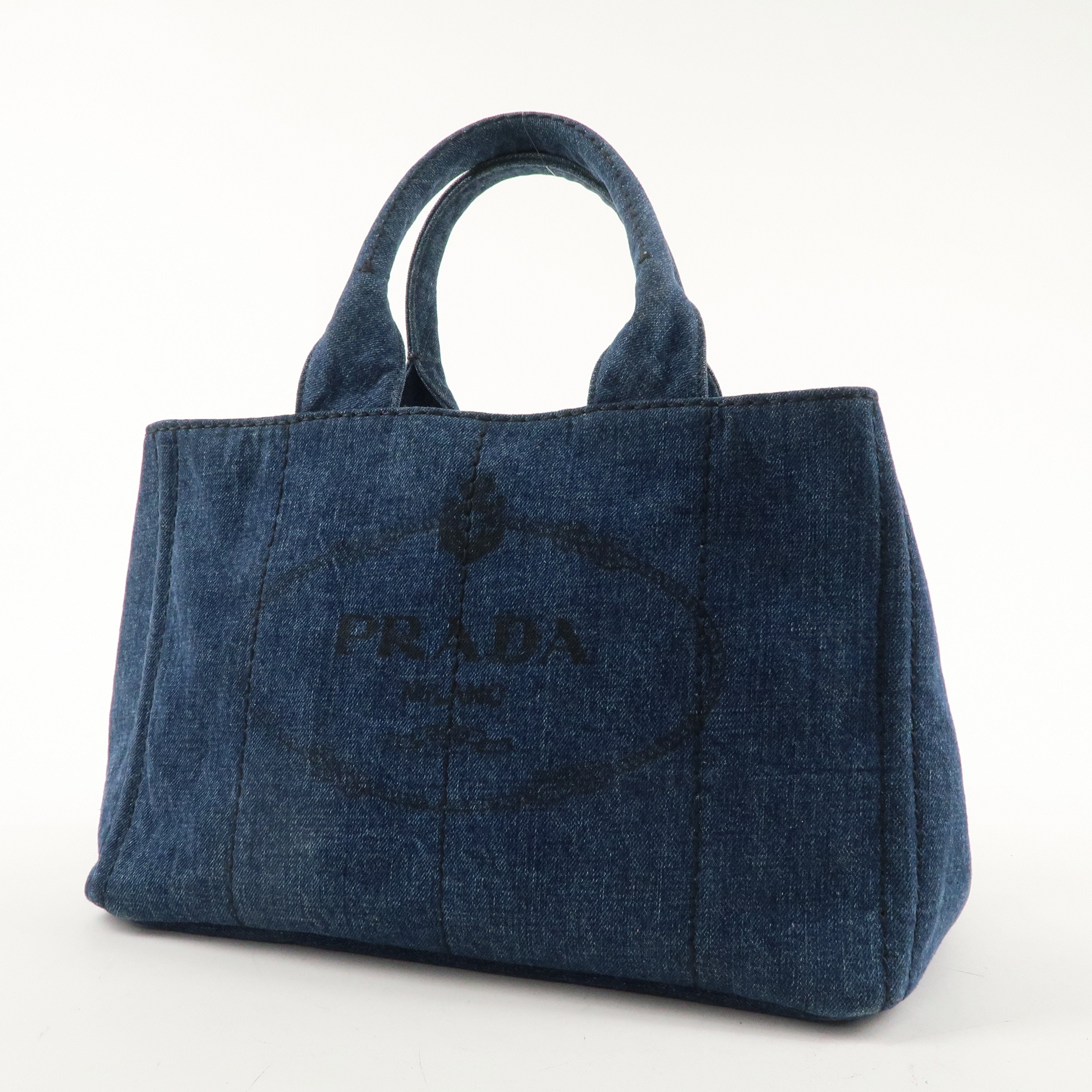 PRADA Logo Canapa Denim Hand Bag Tote Bag Denim Blue B1877B