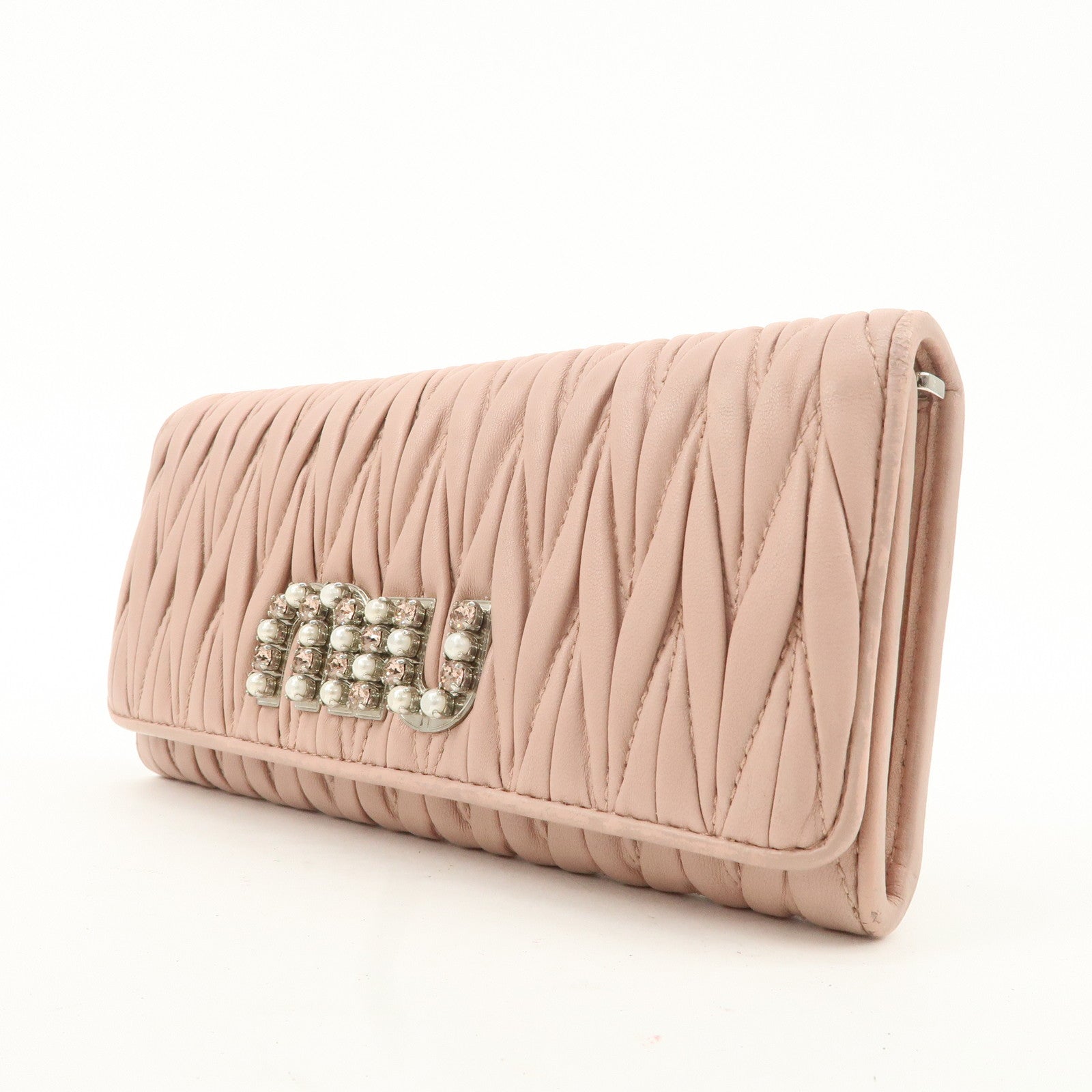 MIU MIU Matelasse Nappa Crystal Leather Hook Long Wallet 5MH109