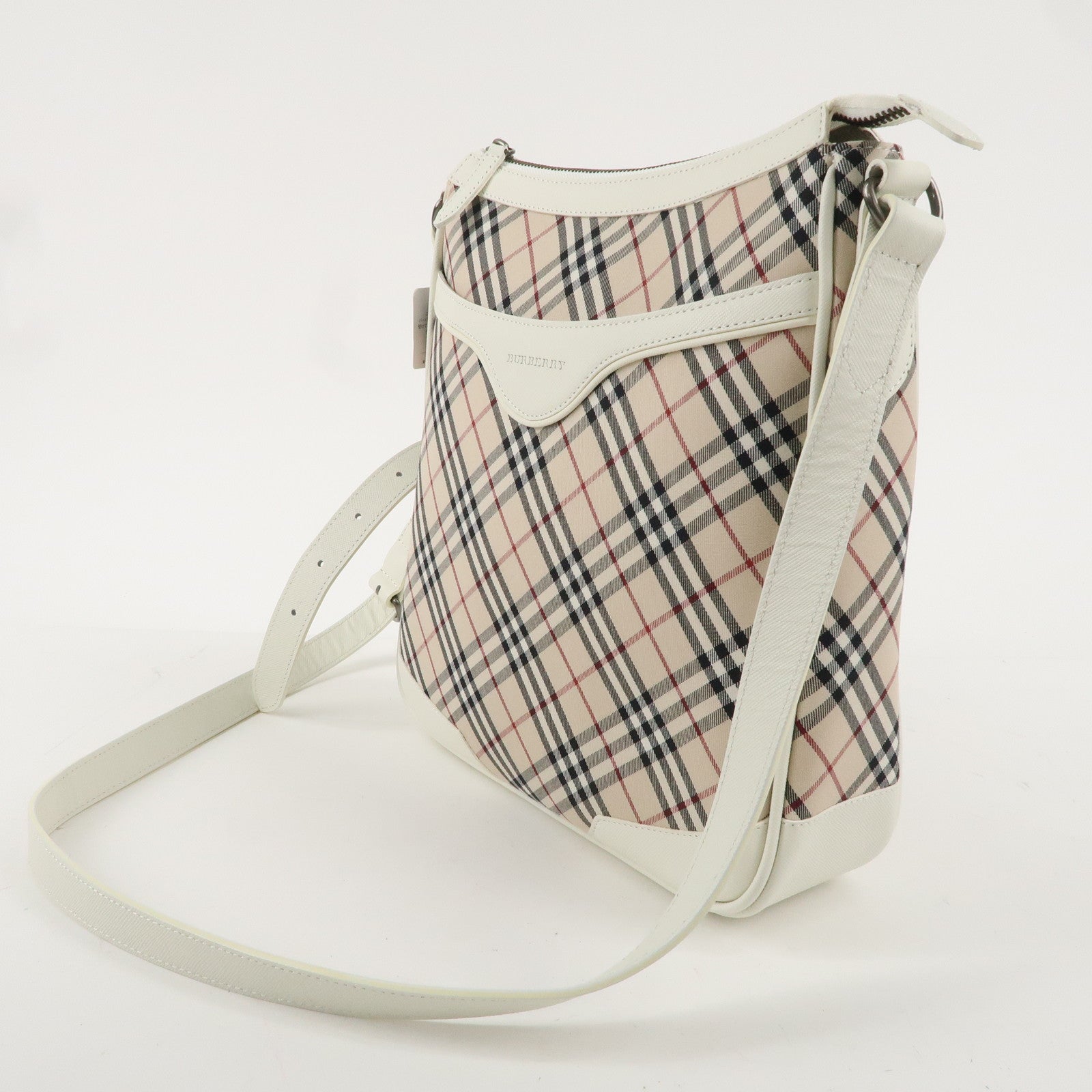 BURBERRY Canvas Leather Nova Plaid Shoulder Bag Beige Ivory