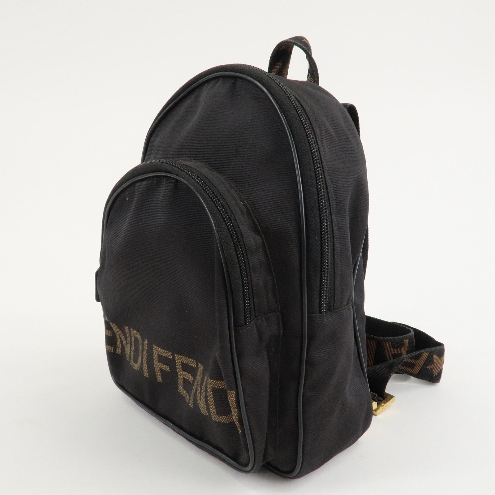 FENDI Nylon Leather Logo Back Pack Ruck Sack Black 26419