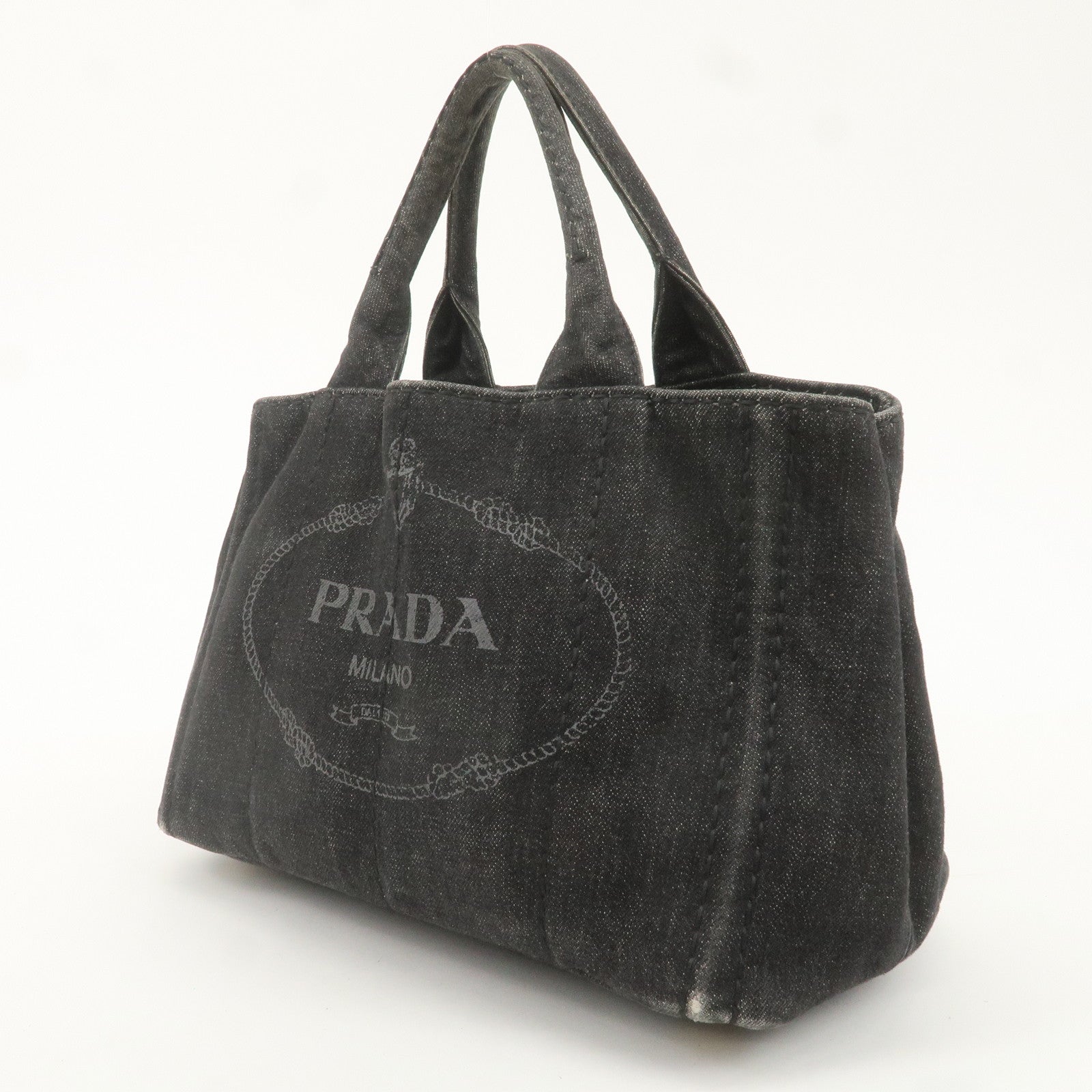 PRADA Denim Canapa Mini 2Way Bag Hand Bag Shoulder Bag Black