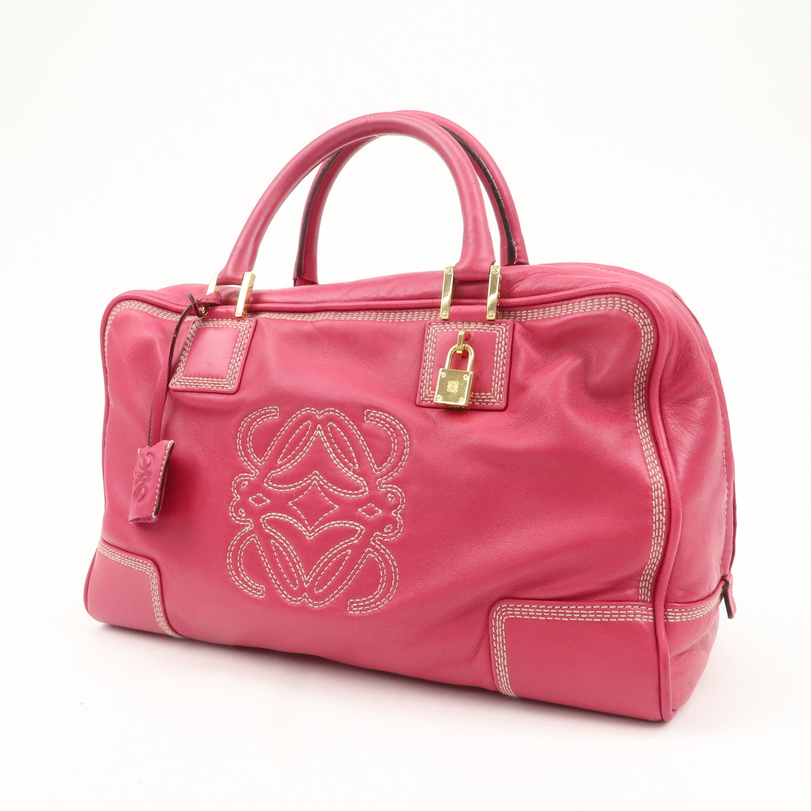 LOEWE Anaglam Amazone 35 Leather Hand Bag Boston Bag Pink Used