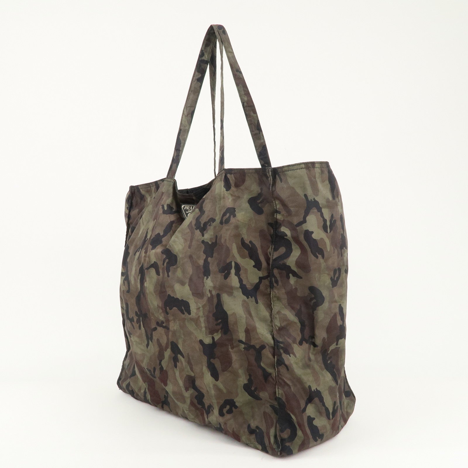 PRADA Nylon Tote Bag Khaki Camouflage Silver Hardware B4626C