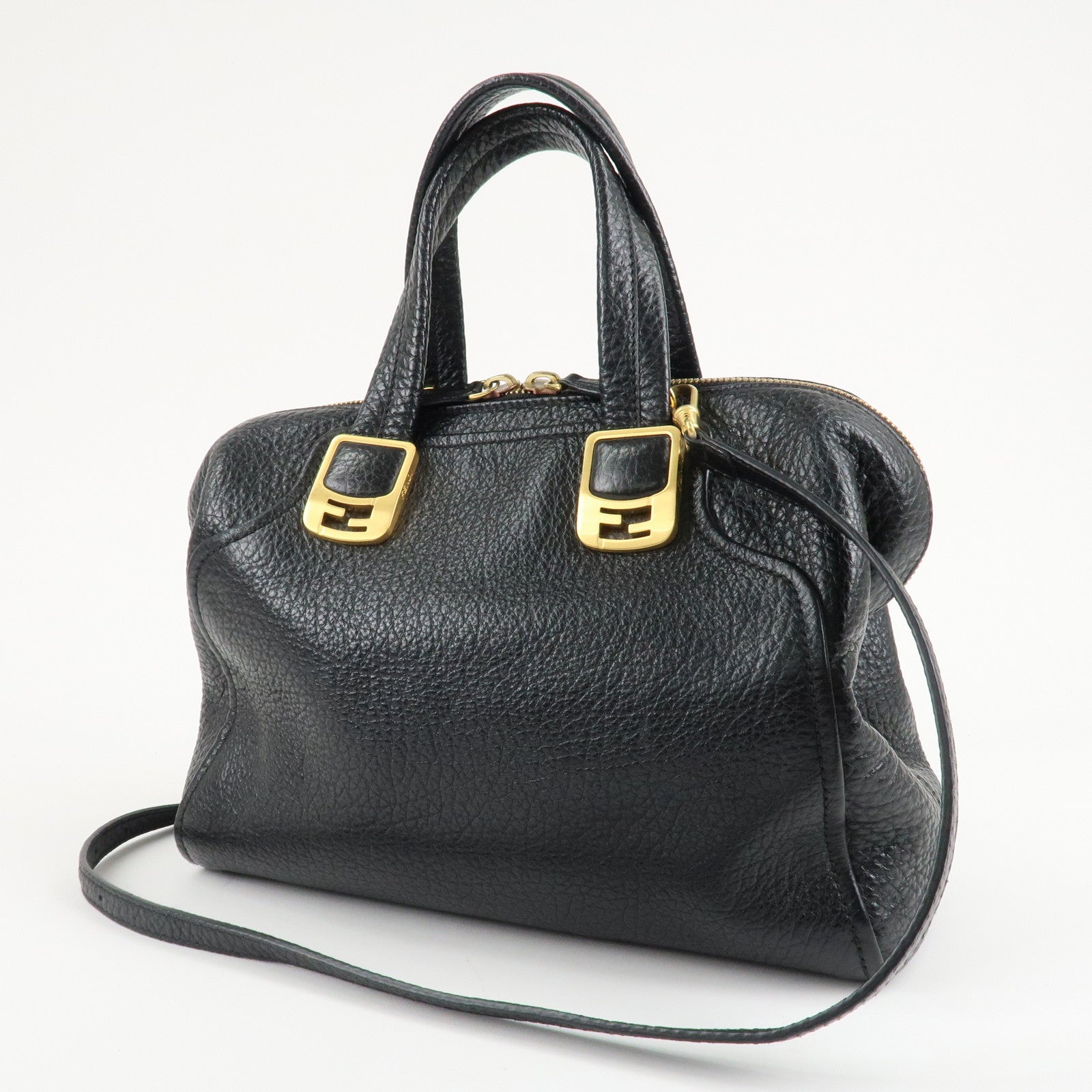 FENDI Chameleon Leather 2WAY Bag Hand Bag Black 8BL114 Used