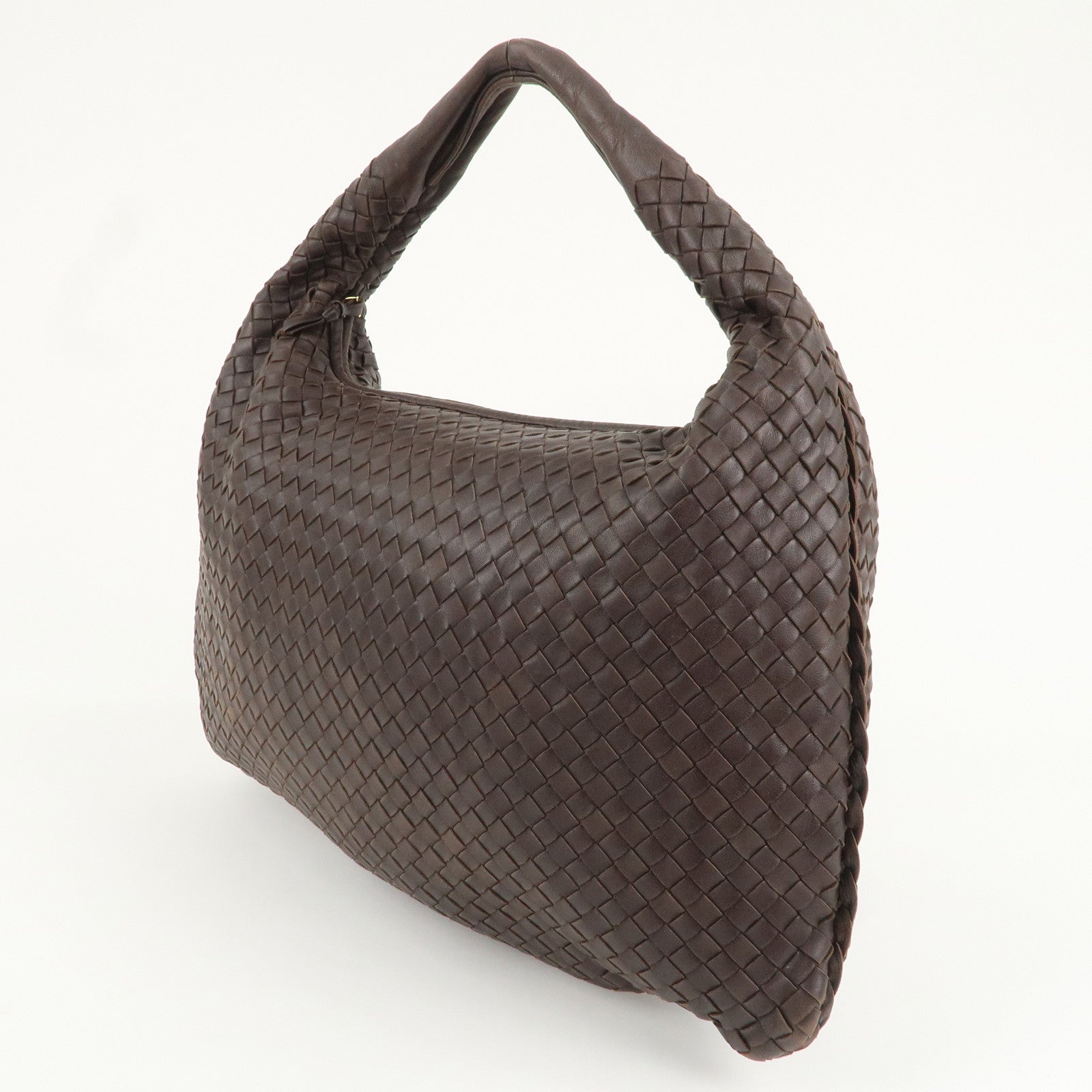 BOTTEGA VENETA Intrecciato Hobo Leather Shoulder Bag Brown 115654