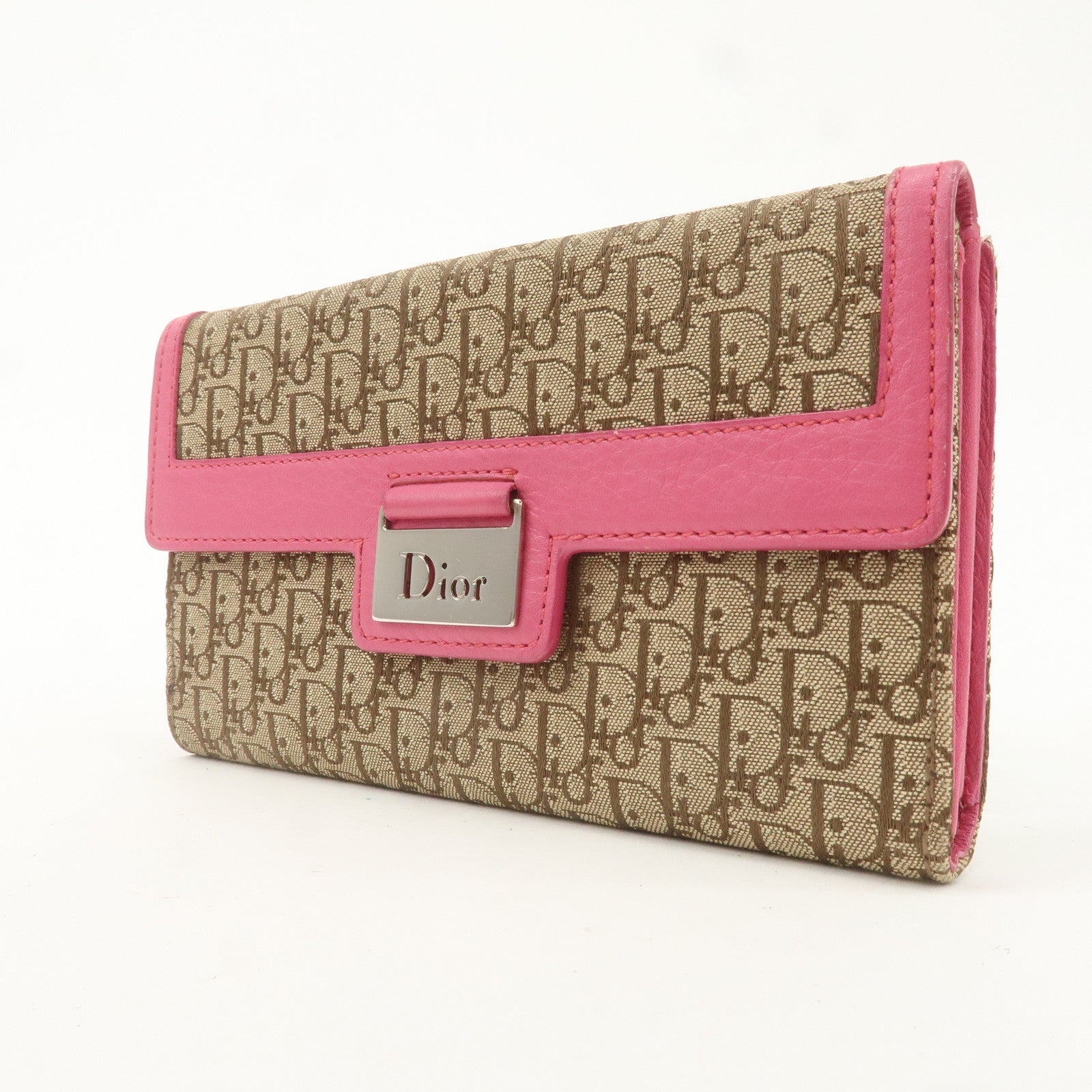 Christian Dior Trotter Canvas Leather Bi-fold Long Wallet Pink