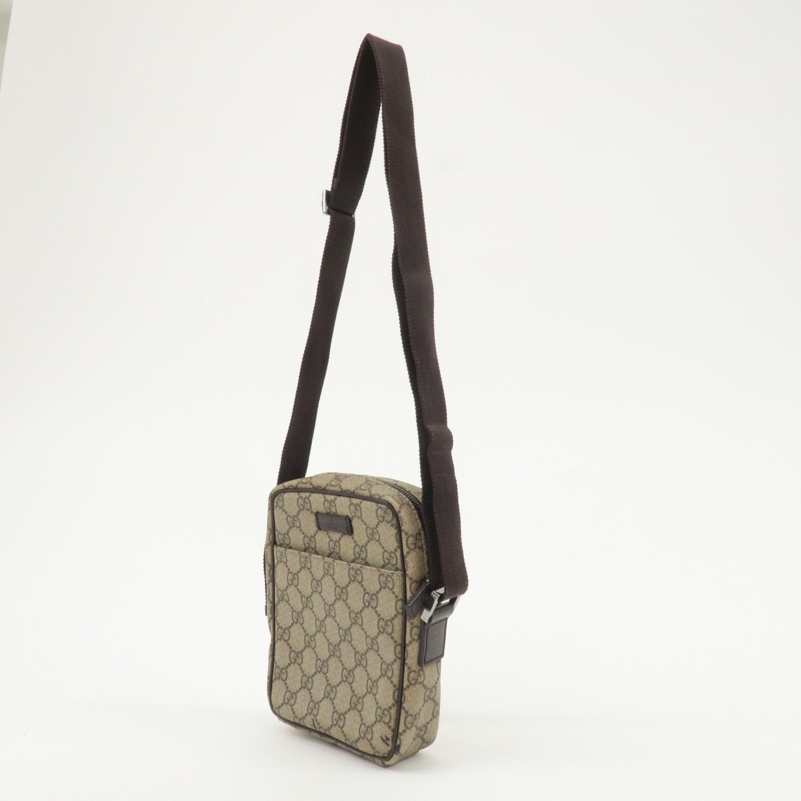 GUCCI GG Supreme Leather Shoulder Bag Beige Dark Brown 122754