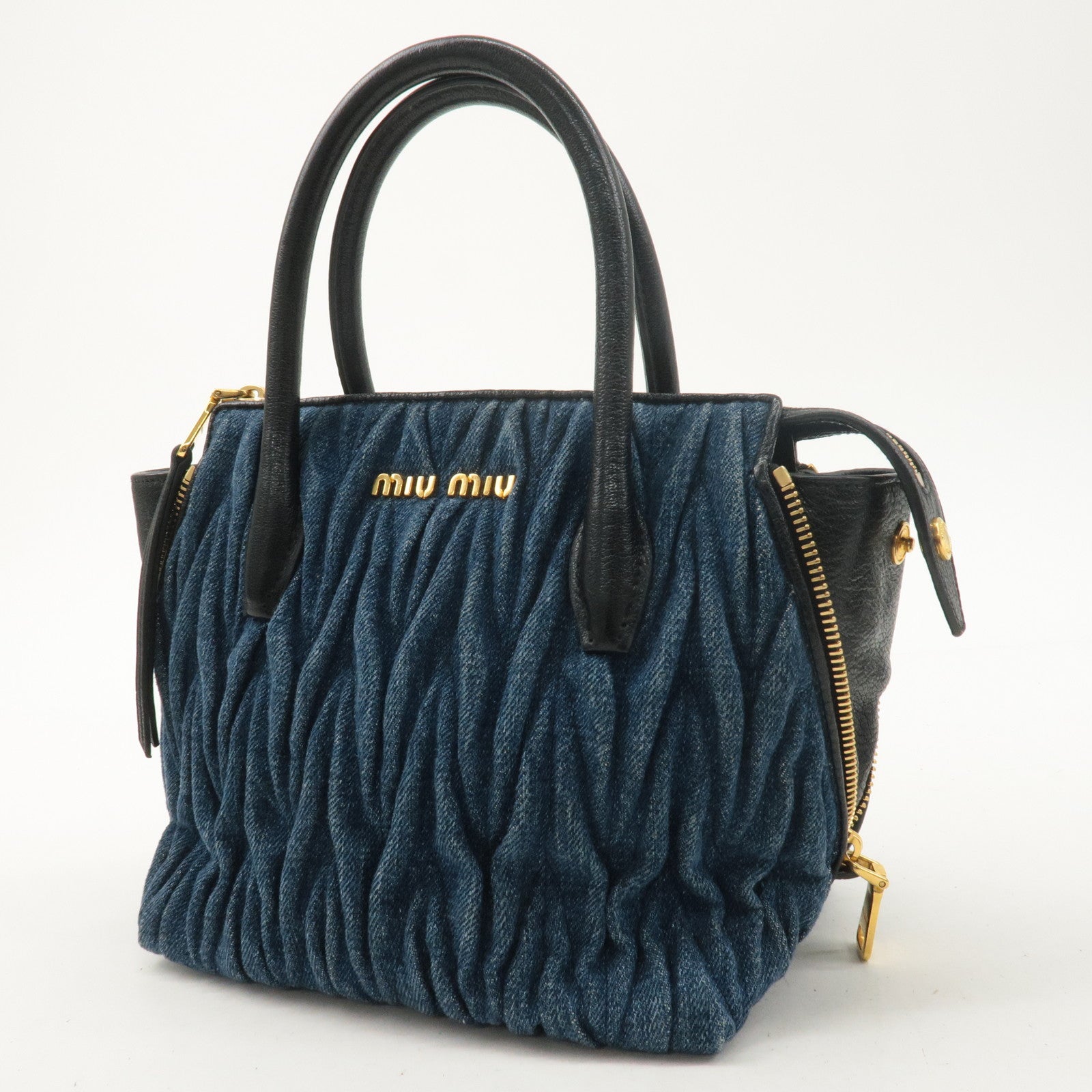 MIU MIU Matelasse Denim 2Way Shoulder Hand Bag Blue 5BA003