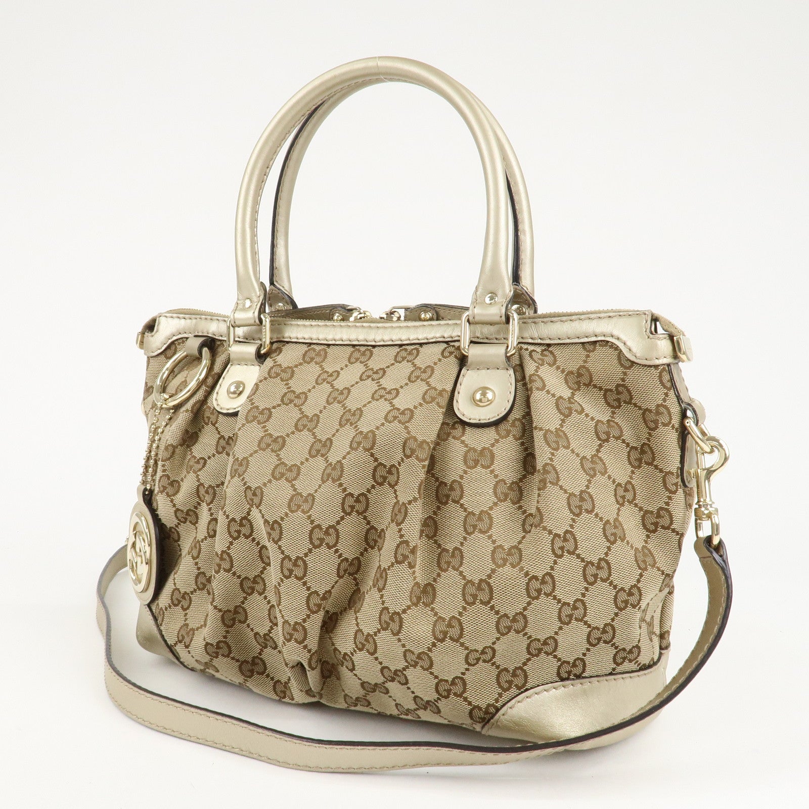 GUCCI Sukey GG Canvas Leather 2Way Shoulder Bag Beige Gold 247902 Used