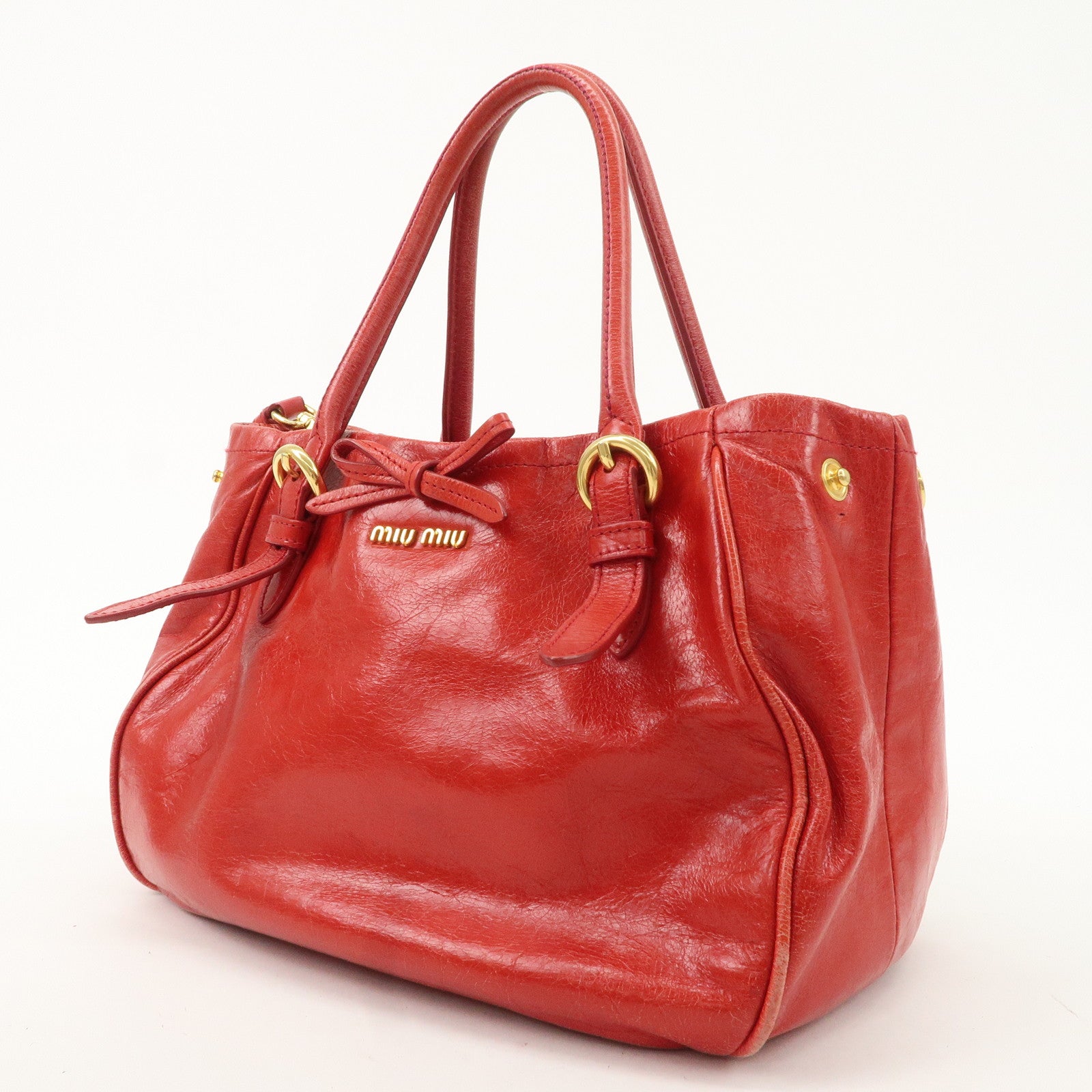 MIU MIU Leather 2WAY Bag Hand Bag Shoulder Bag Gold HDW Red Used