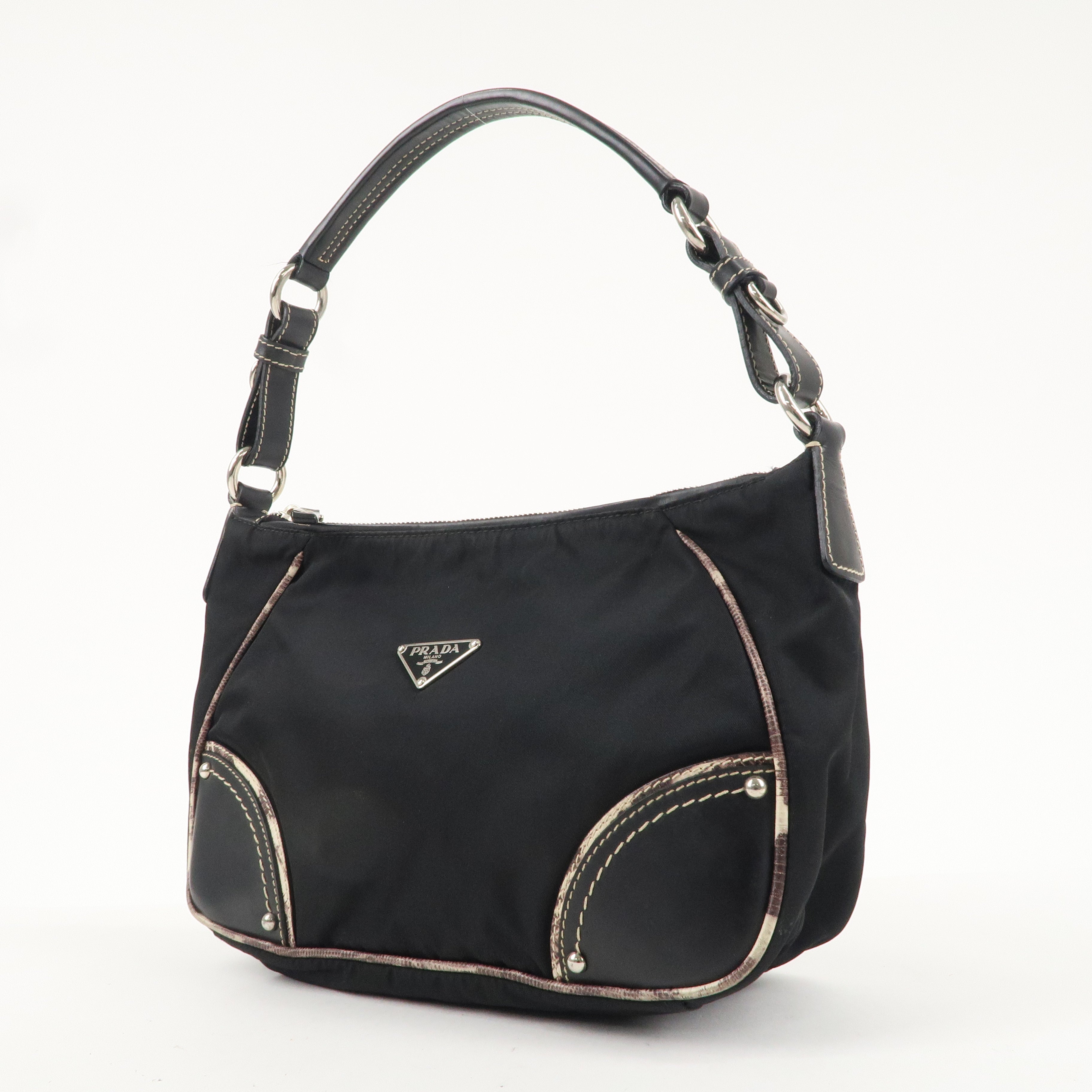 PRADA Nylon Leather One Shoulder Bag NERO Black