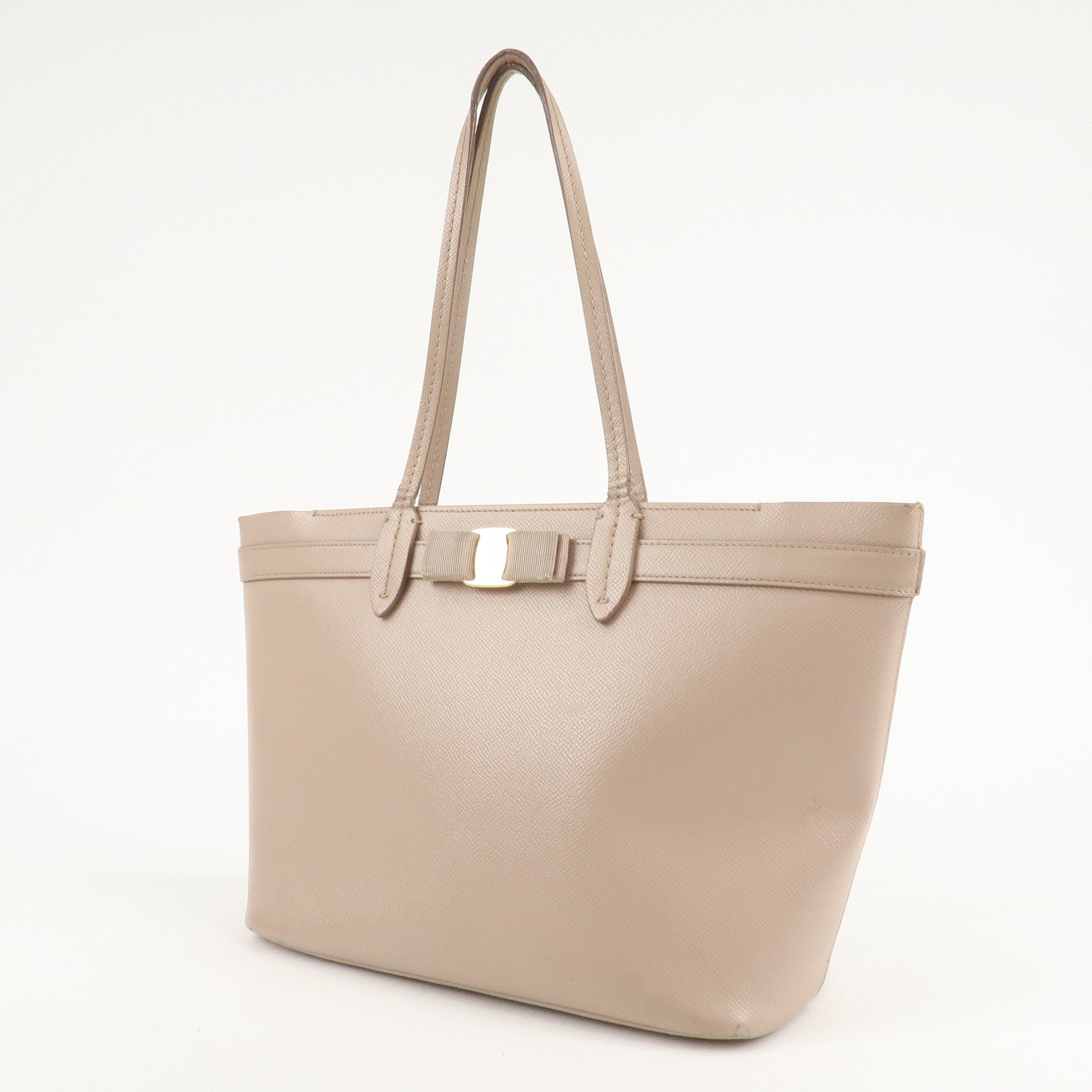 Ferragamo Leather Tote Bag Pink Beige AU-21/1082 Used