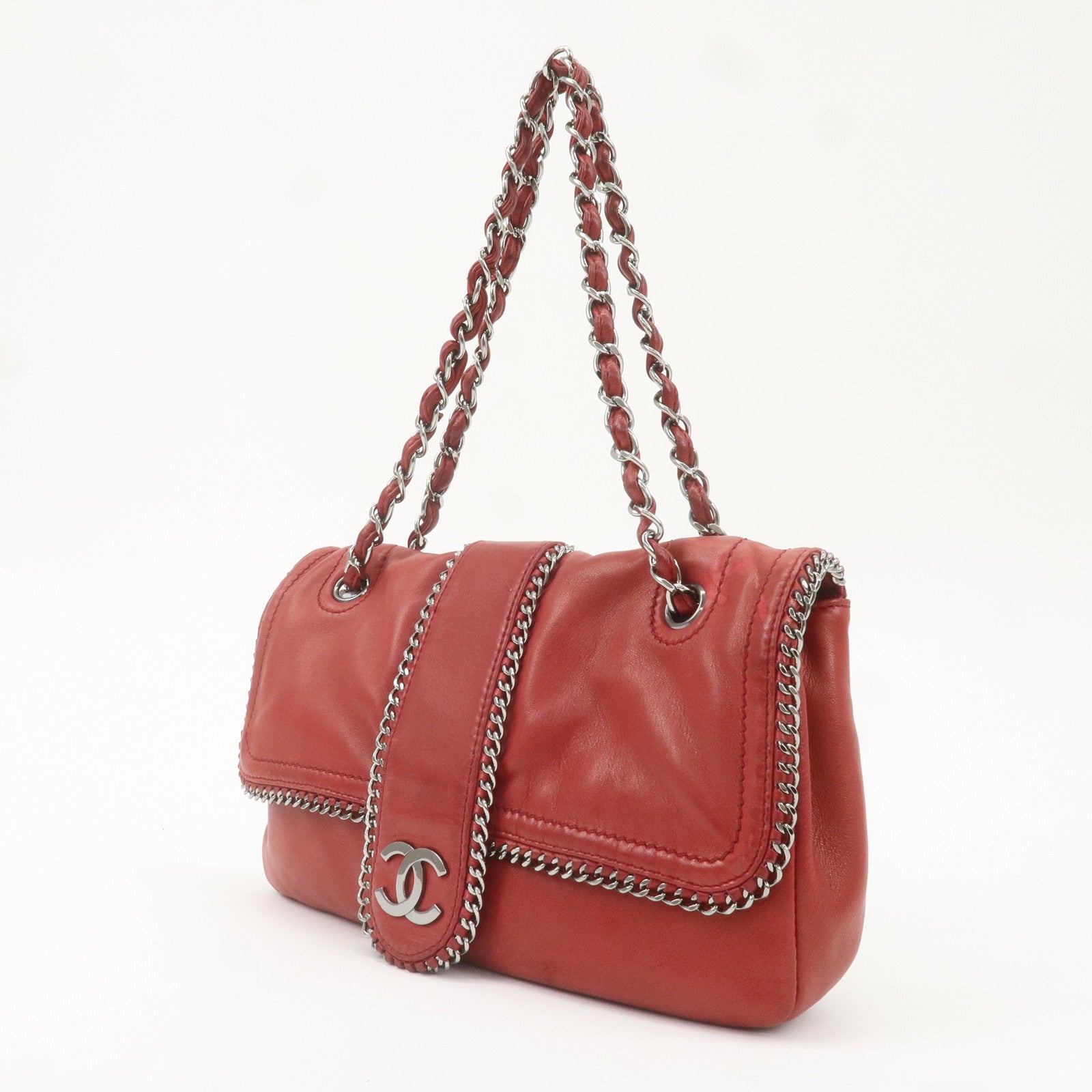 CHANEL Luxury Line Lamb Skin Chain Shoulder Bag Red