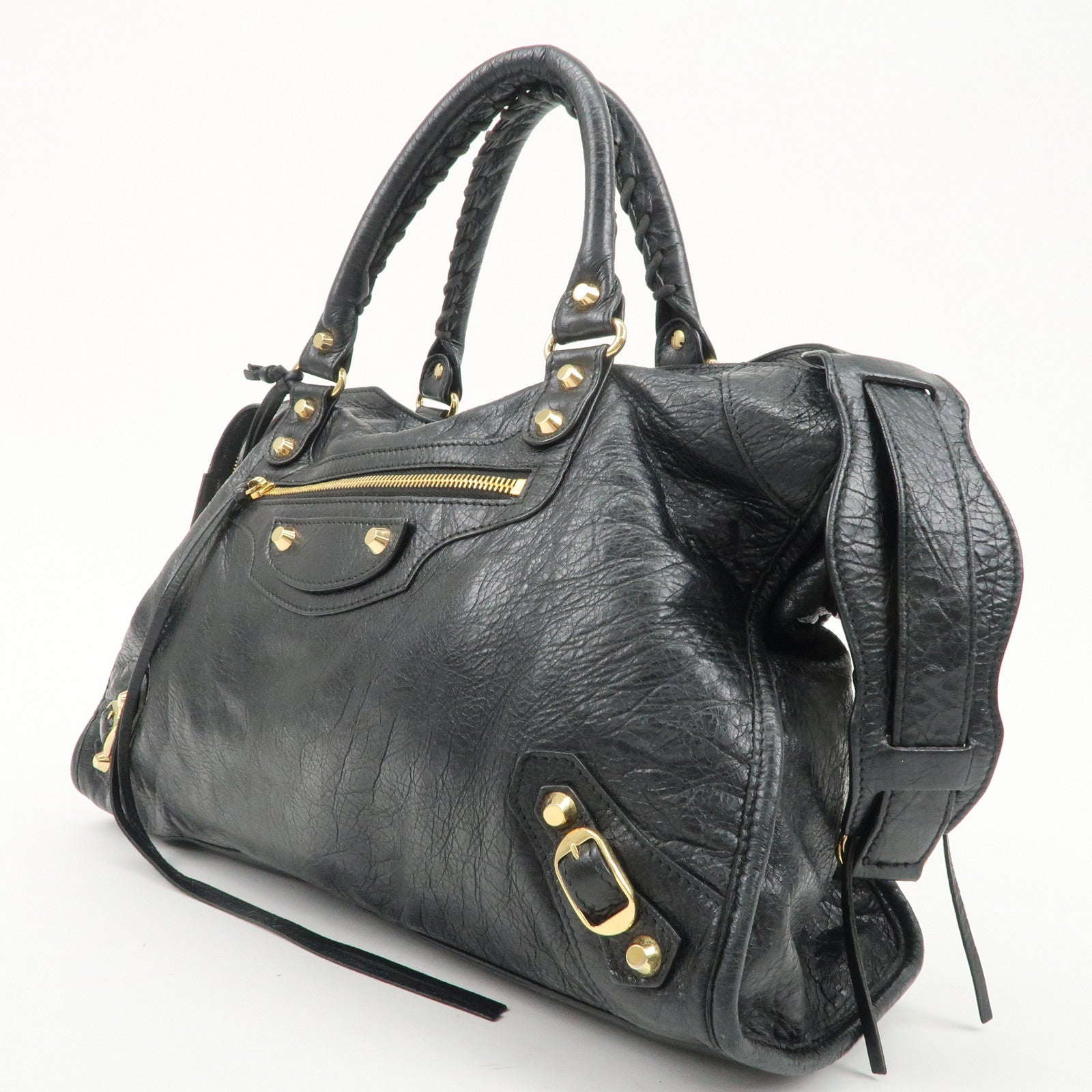 BALENCIAGA The City Leather 2Way Bag Hand Bag Black 115748