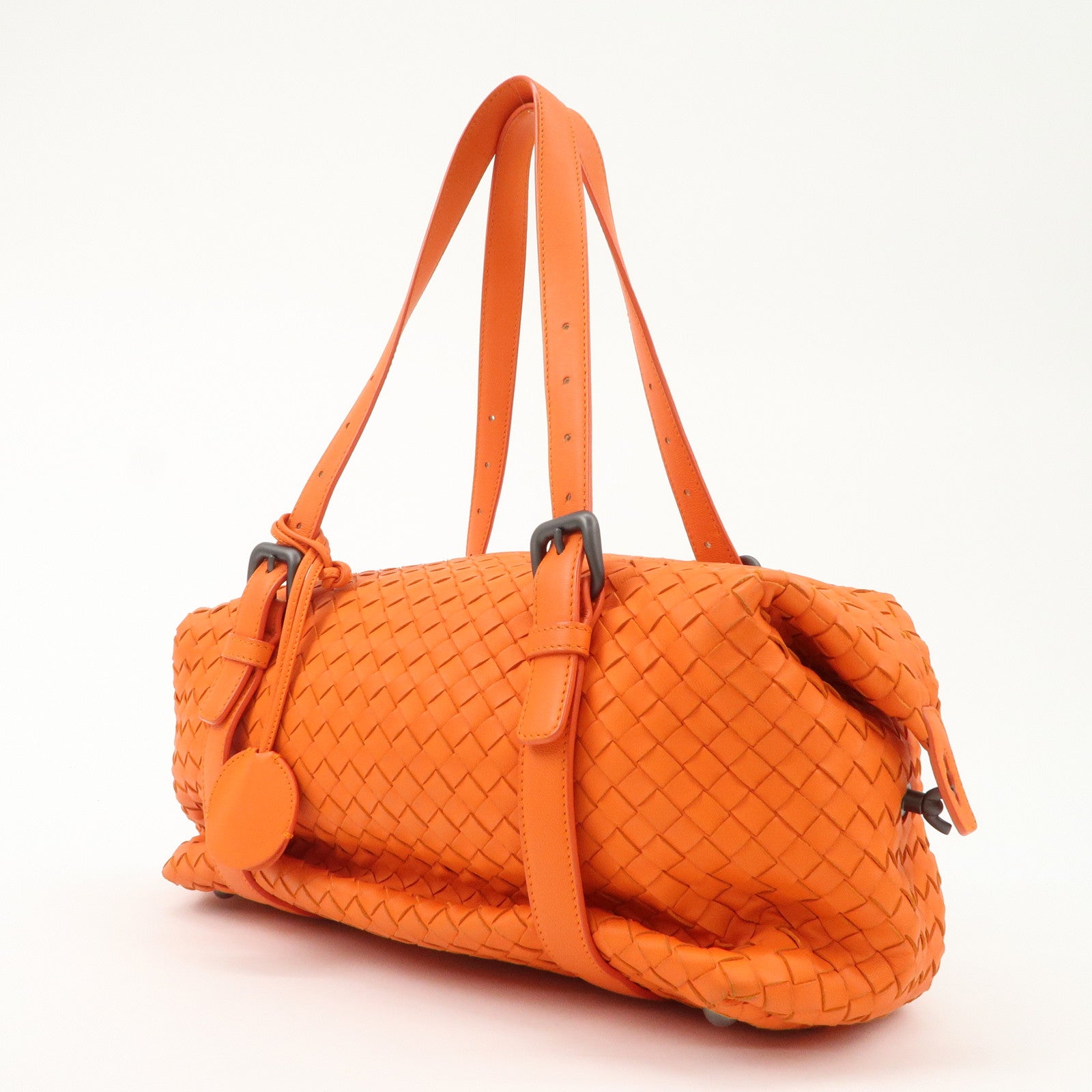 BOTTEGA VENETA Intrecciato Leather Boston Bag Hand Bag Orange