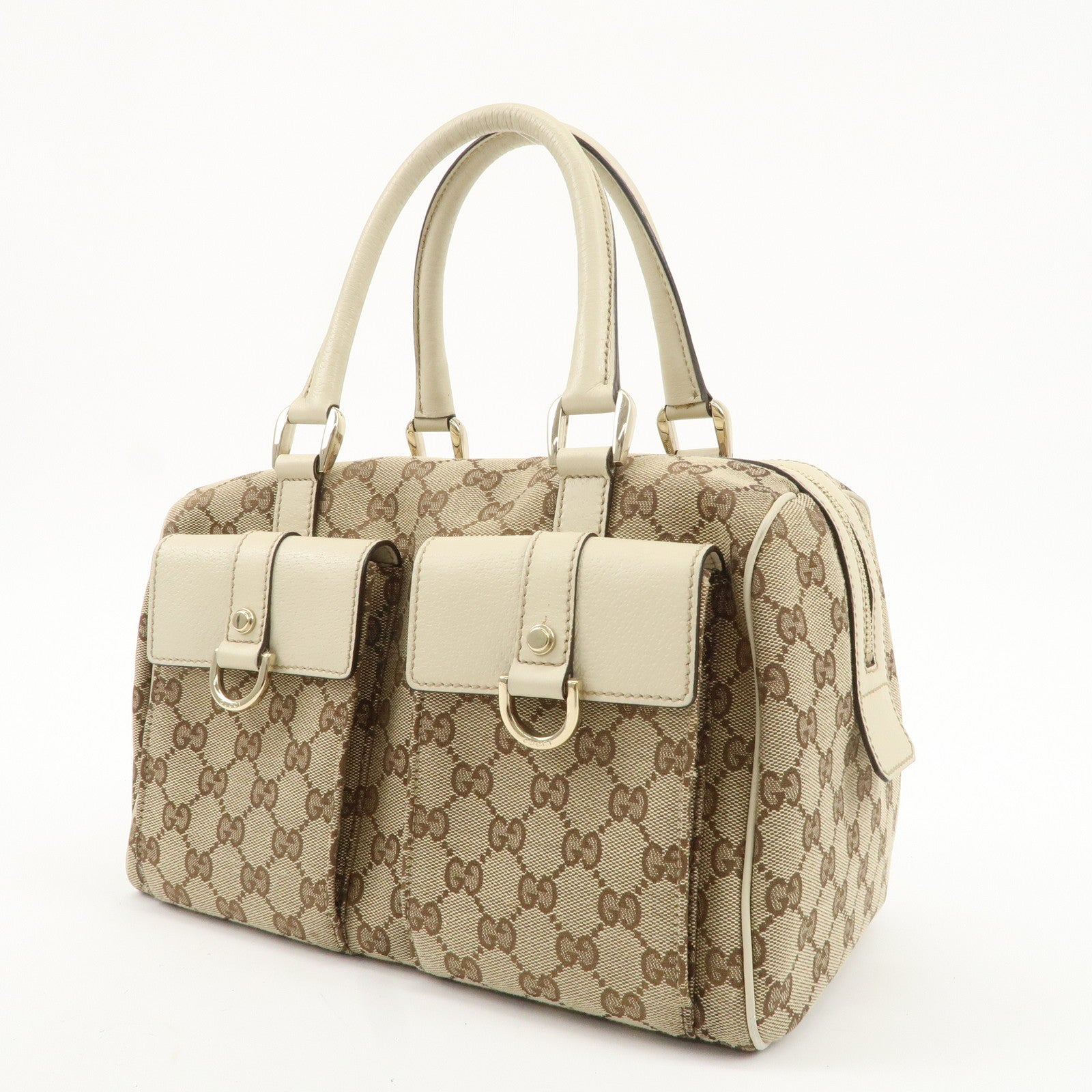 GUCCI Abbey GG Canvas Leather Mini Boston Bag Beige Ivory 153026