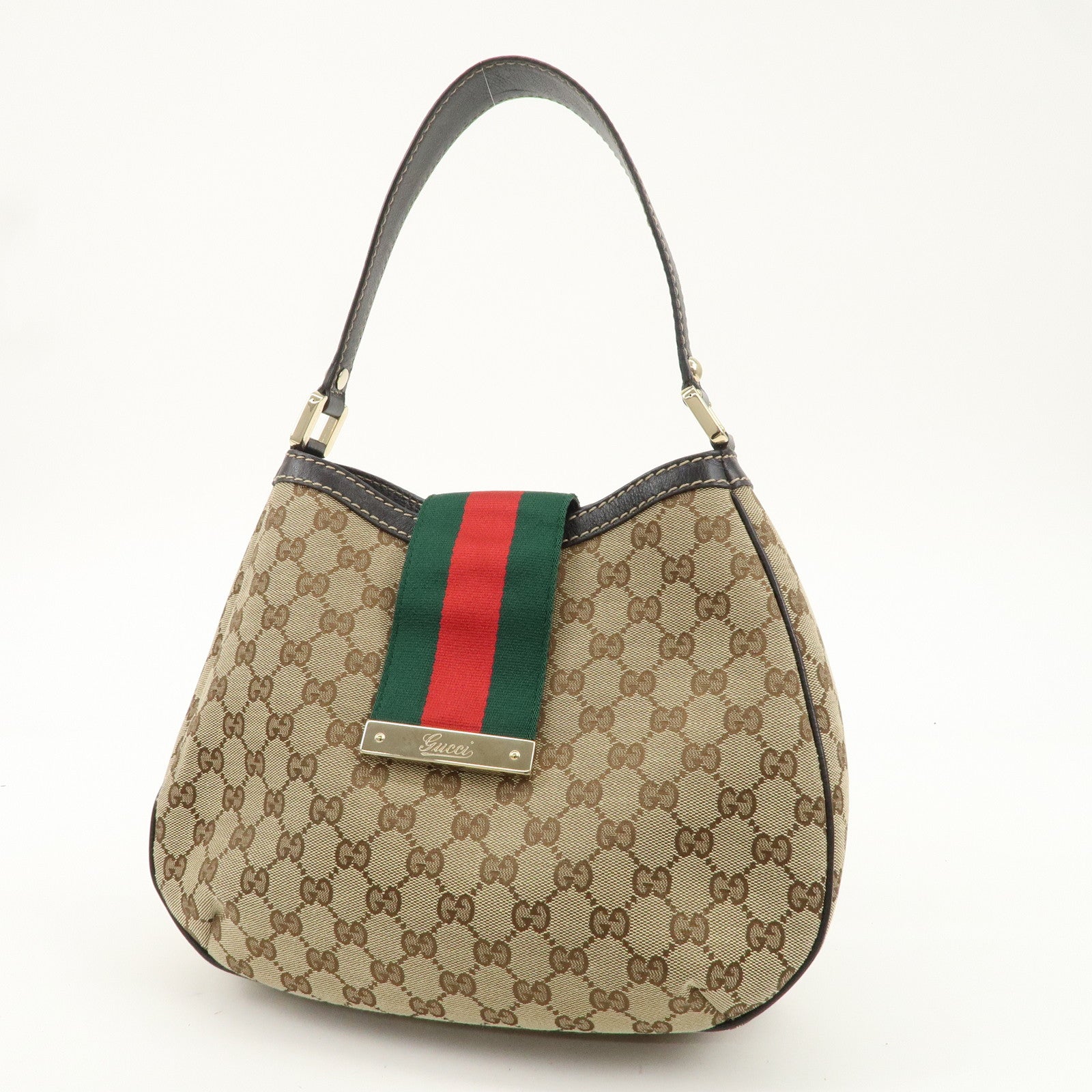 GUCCI Shelly Line GG Canvas Leather Shoulder Bag Beige 233608