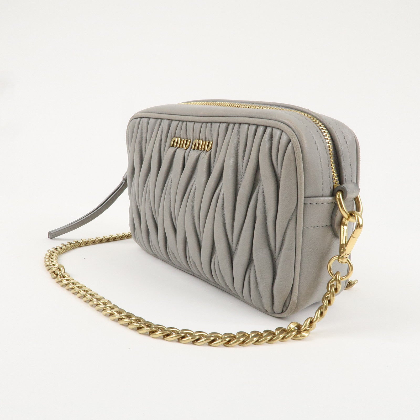 MIU MIU Matelasse Leather Chain Shoulder Bag Gray