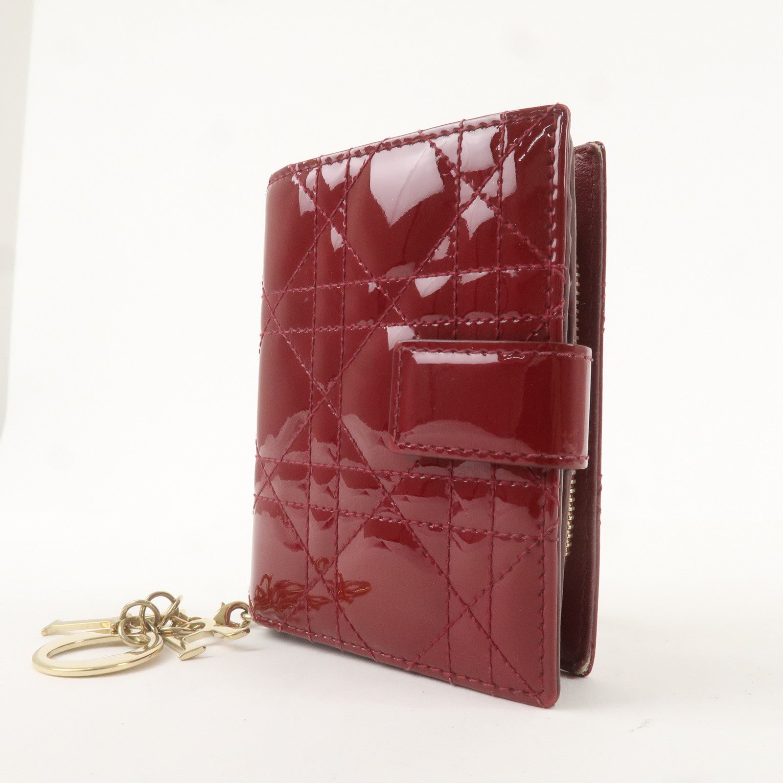 Christian Dior Cannage Patent Leather Bi-fold Wallet Red