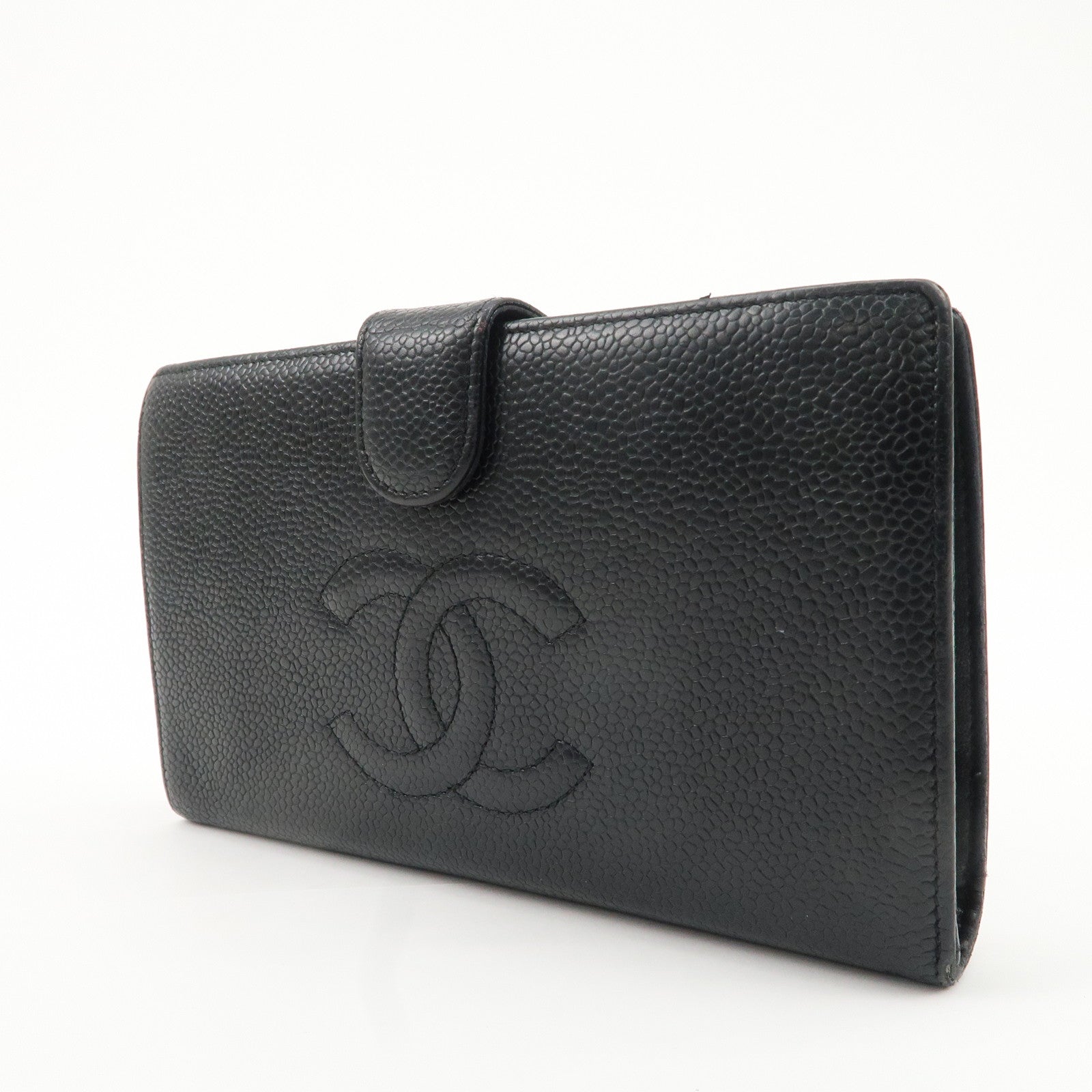 CHANEL COCO Mark Caviar Skin Bi-fold Wallet Black