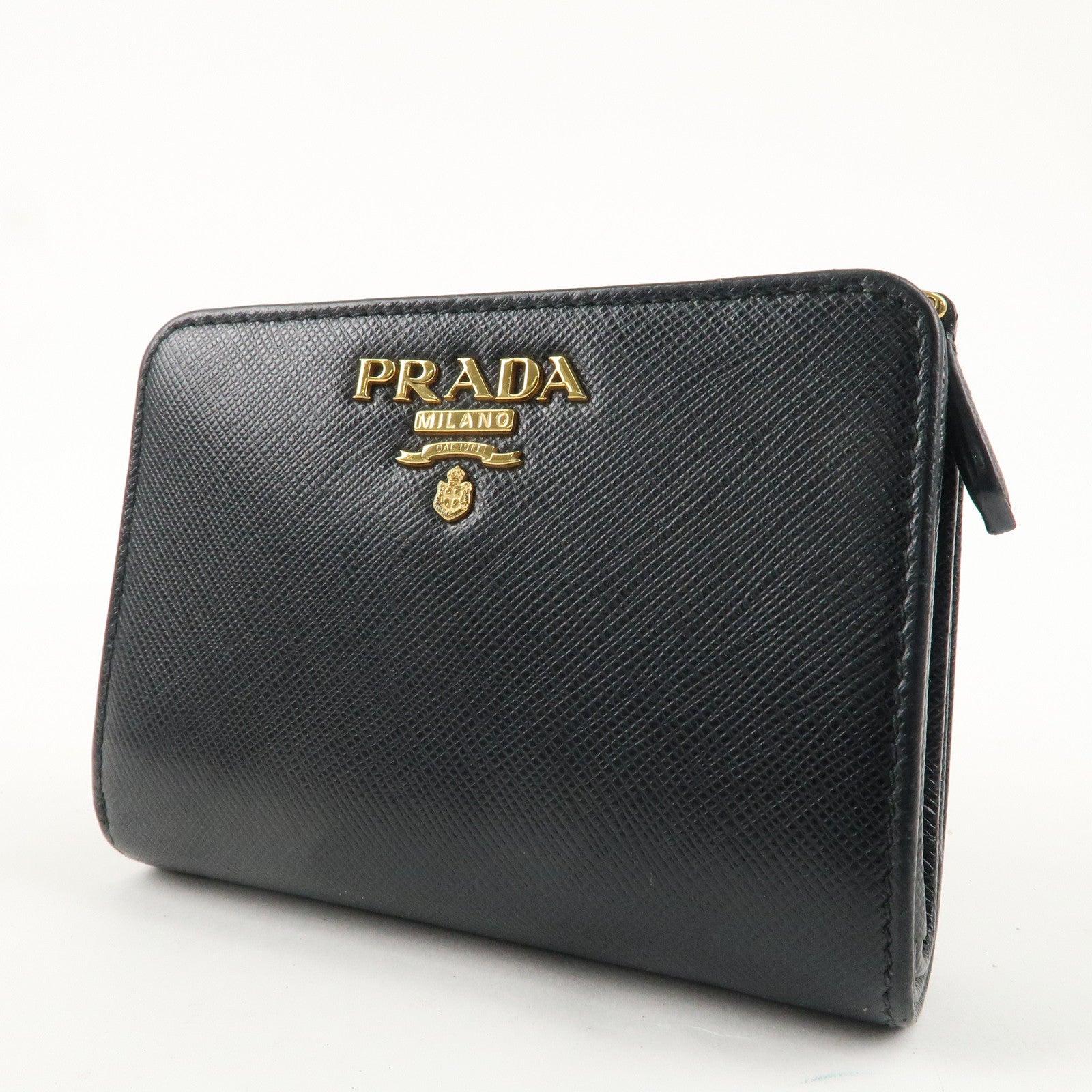 PRADA Logo Leather Bi-Fold Wallet Small Wallet Black 1ML018