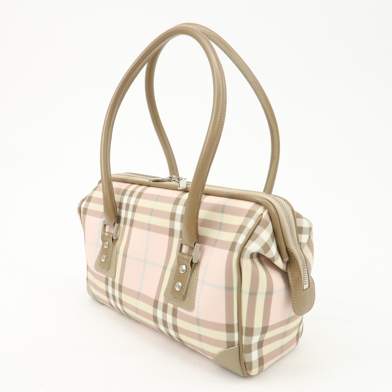 BURBERRY PVC Leather Nova Plaid Shoulder Bag Hand Bag Beige Pink