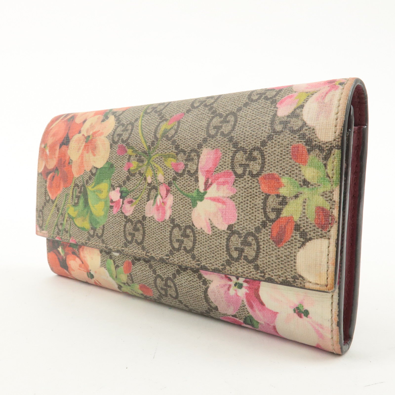 GUCCI GG Supreme Flower Bi Fold Long Wallet Beige Pink Red 404070