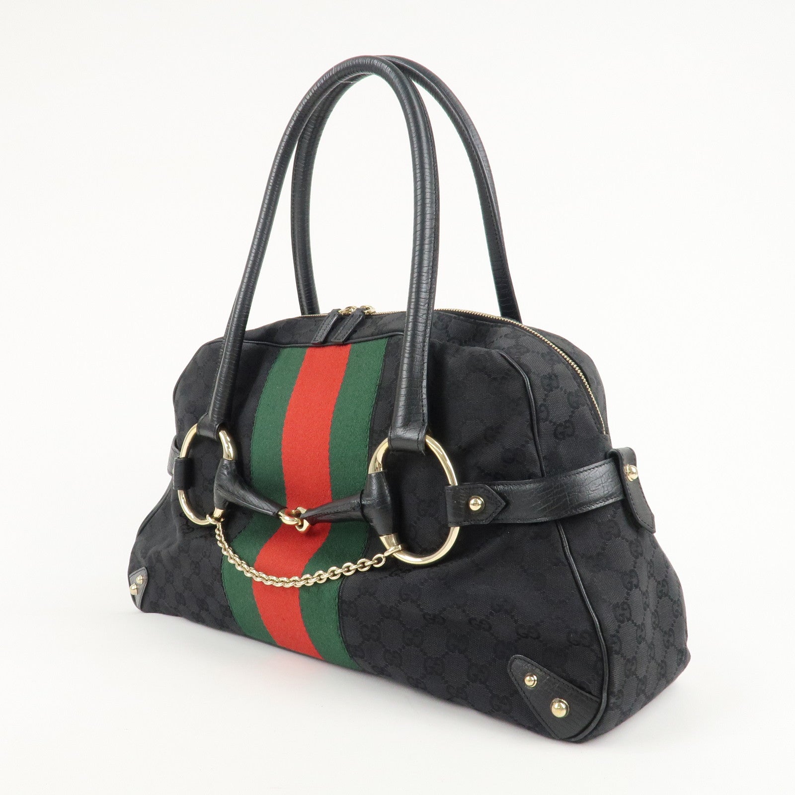 GUCCI Sherry Horsebit GG Canvas Leather Boston Bag 131021 Used