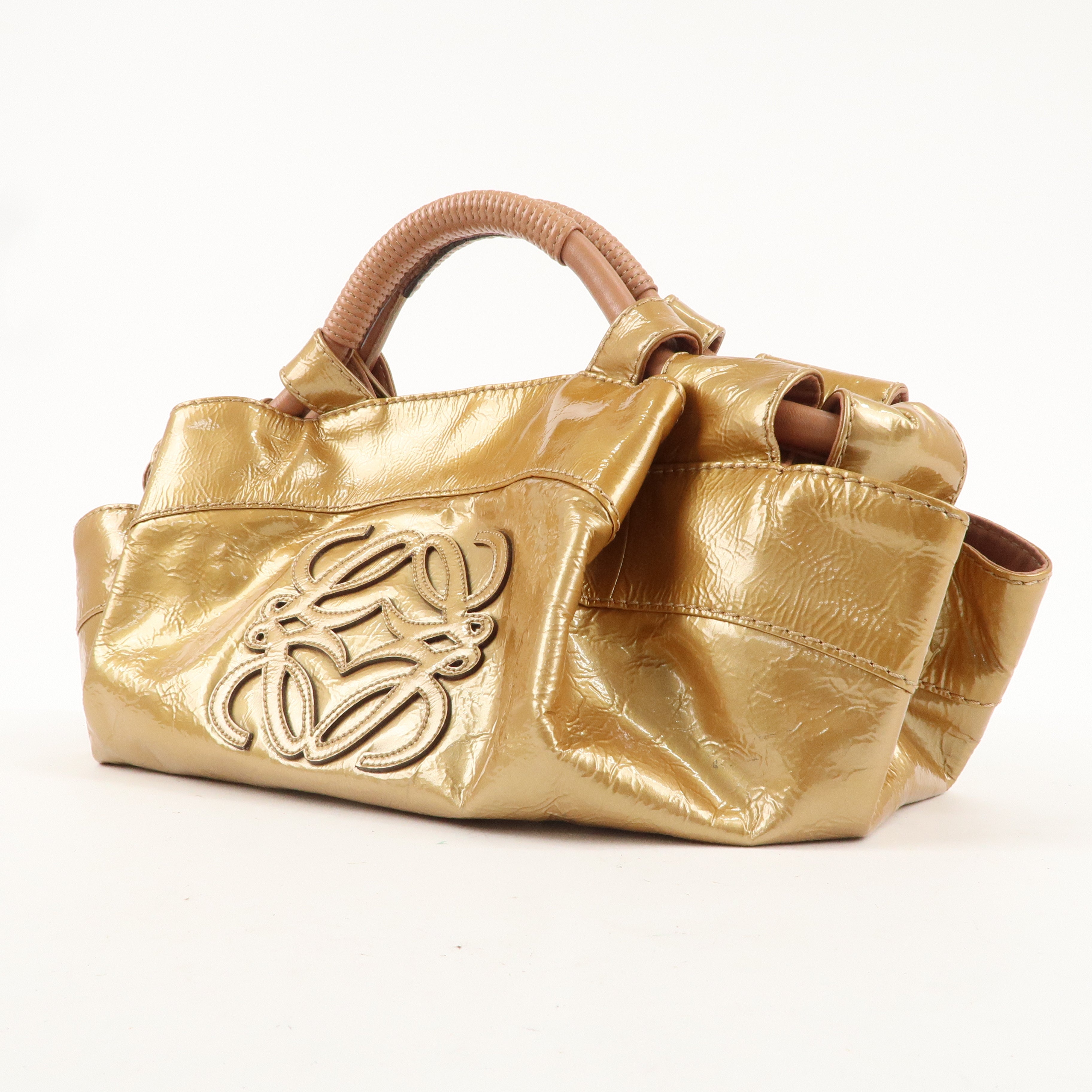 LOEWE Anagram Patent Leather Nappa Aire Hand Bag Gold