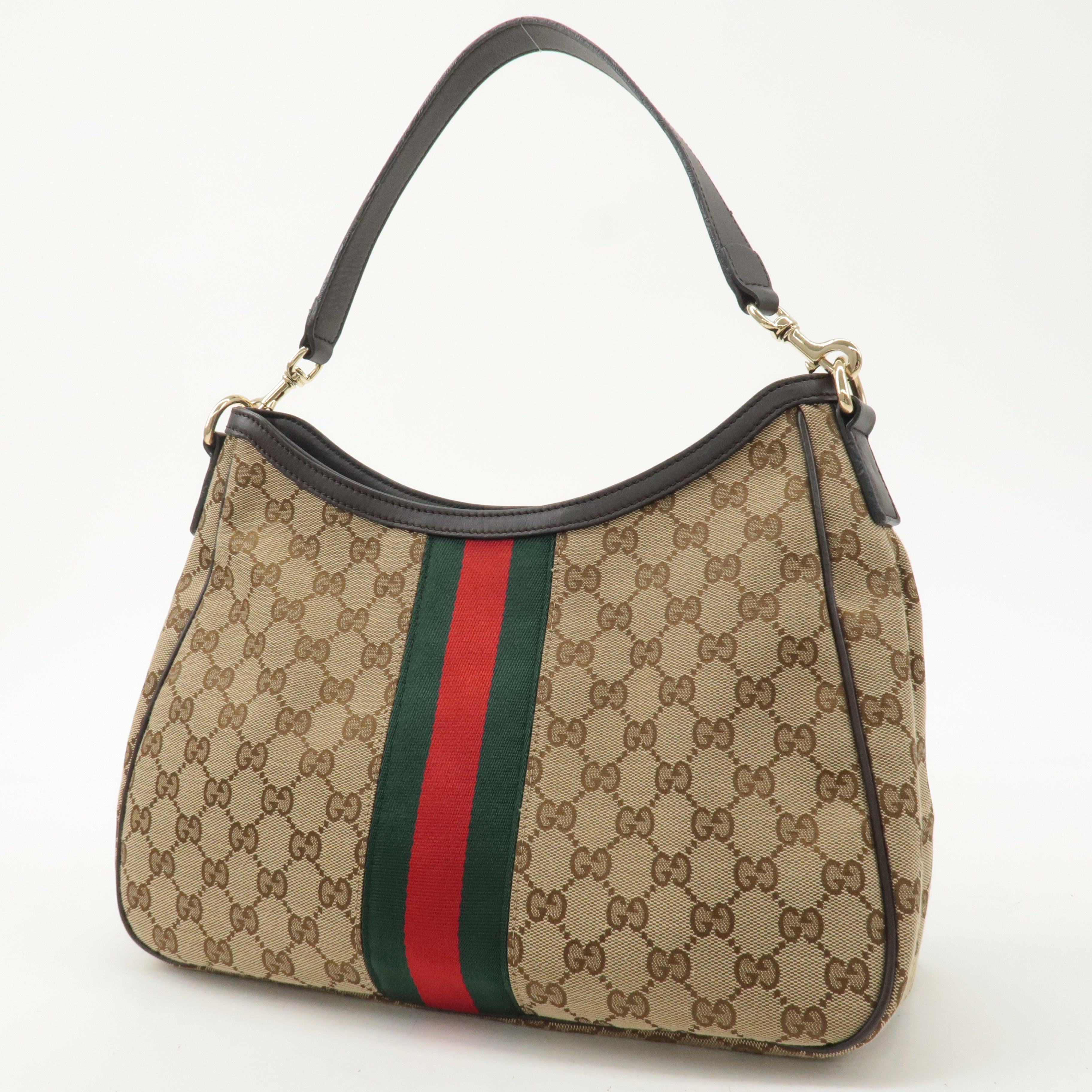 GUCCI Sherry Line GG Canvas Leather Shoulder Bag BeigeBrown 388921