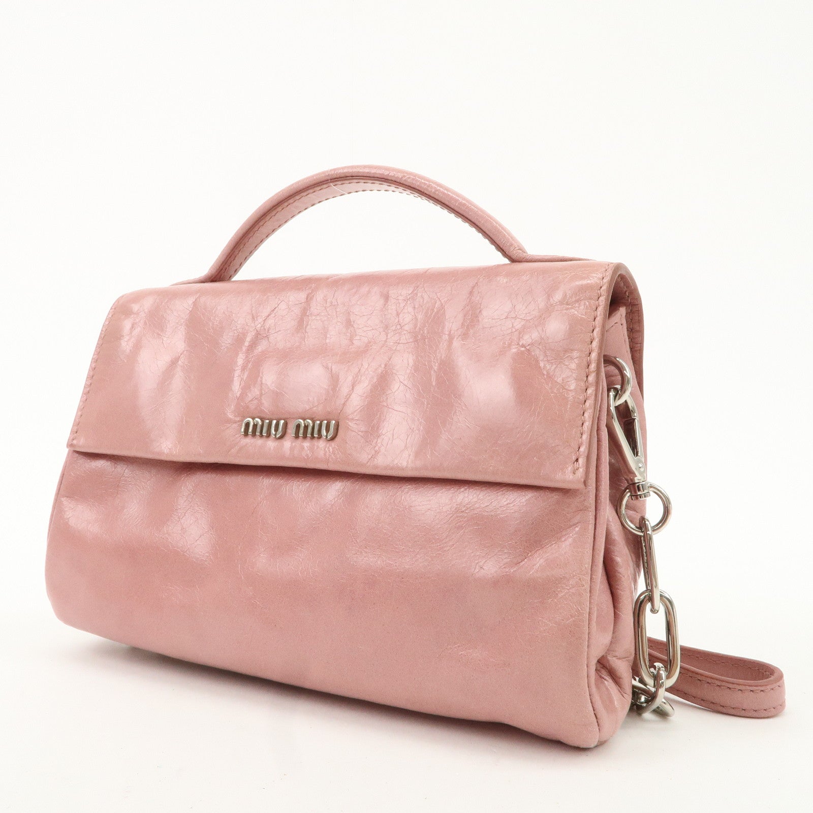 MIU MIU Leather 2WAY Bag Hand Bag Shoulder Bag Silver HDW Pink Used