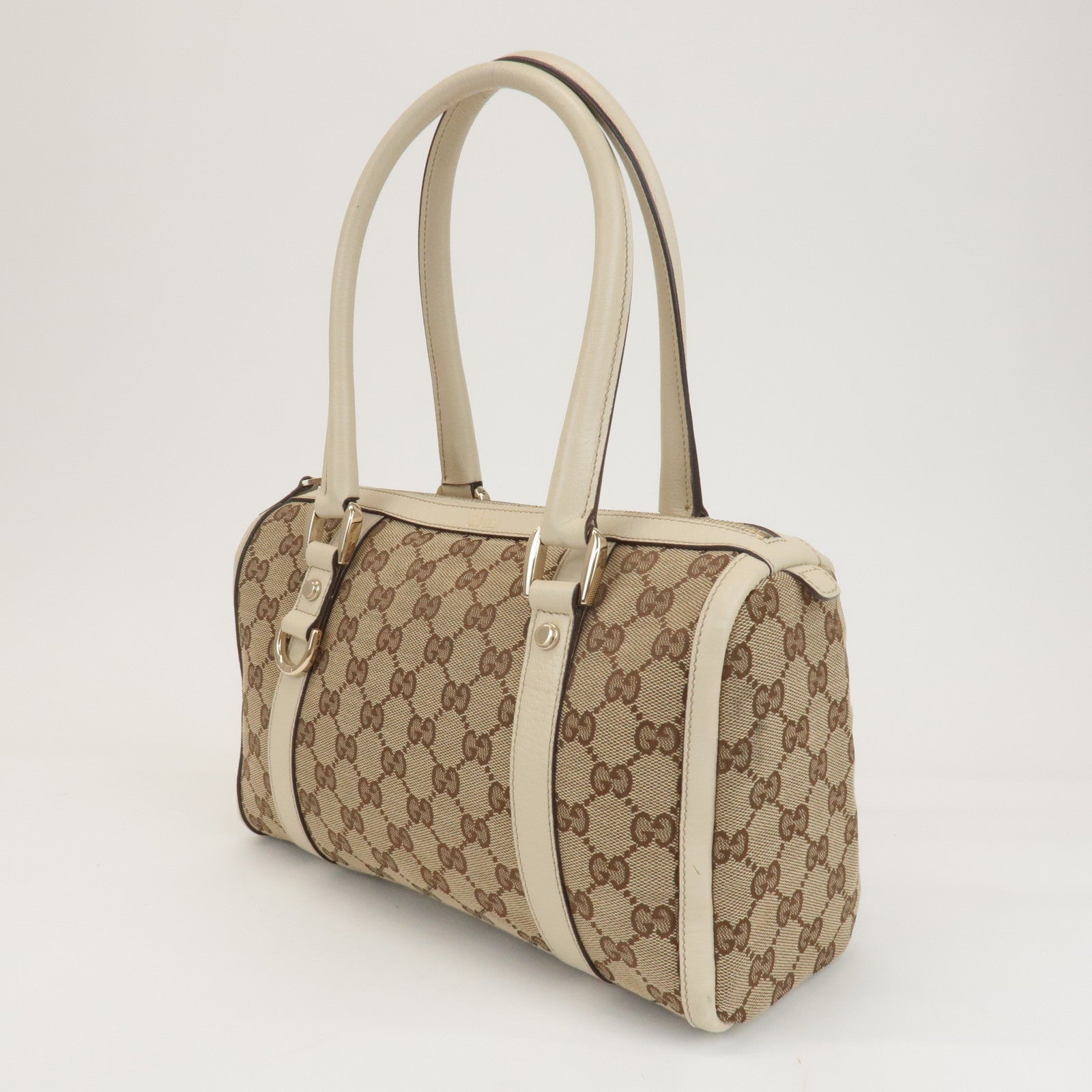 GUCCI Abbey GG Canvas Leather Hand Bag Beige Ivory 130942 Used