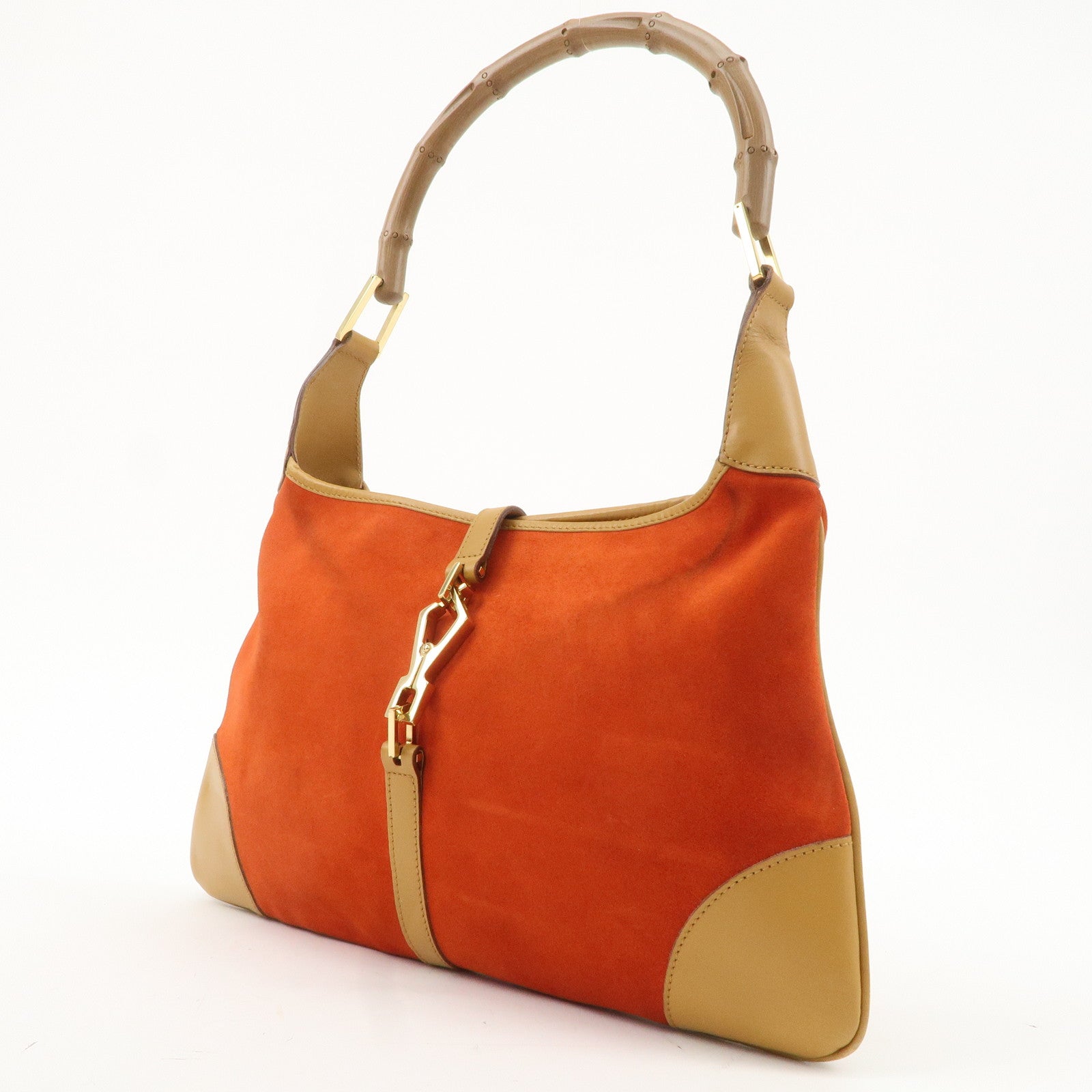 GUCCI Bamboo Suede Leather Shoulder Bag Orange 001.4060 Used