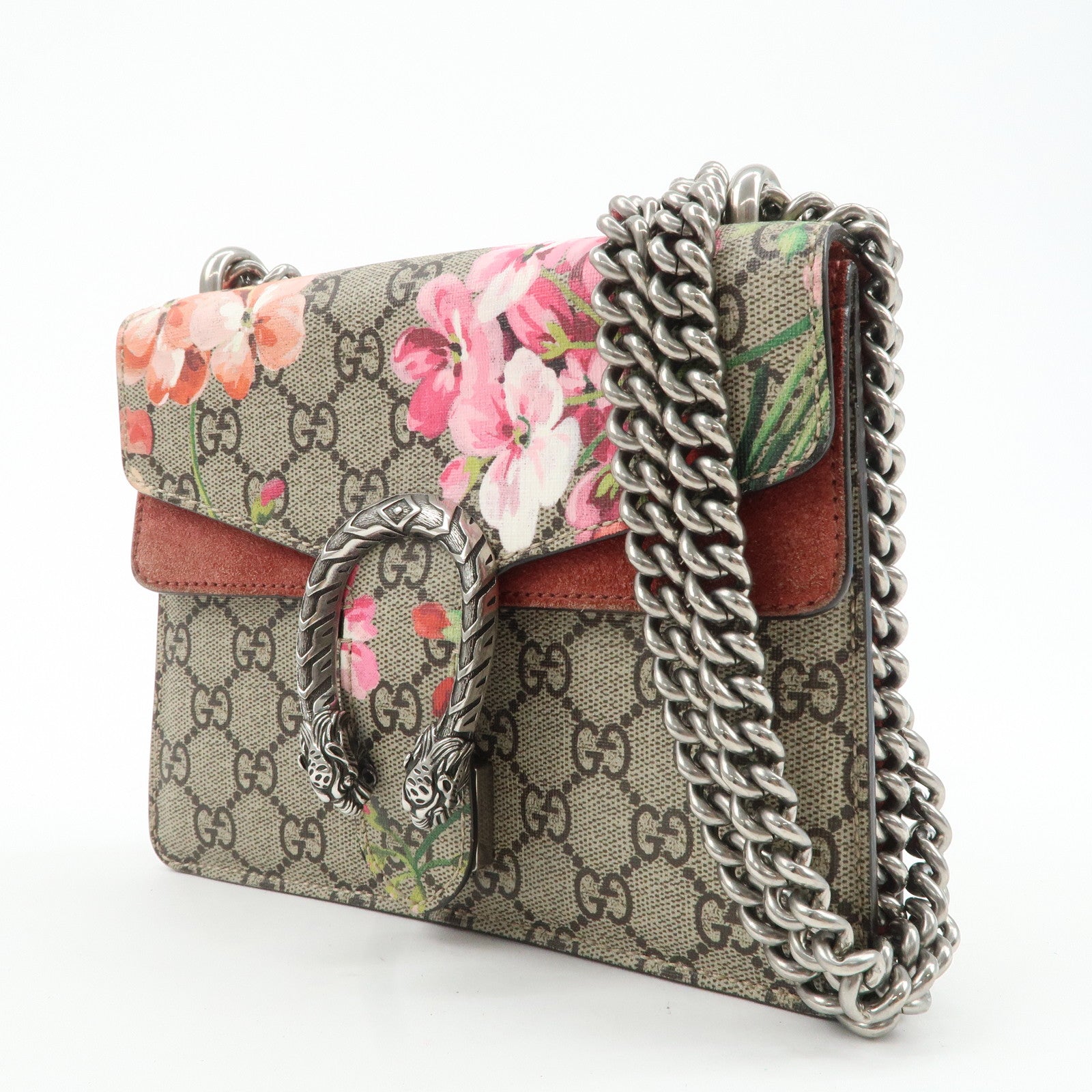 GUCCI Dionysus GG Supreme Suede Chain Shoulder Bag Flower 400249 Used