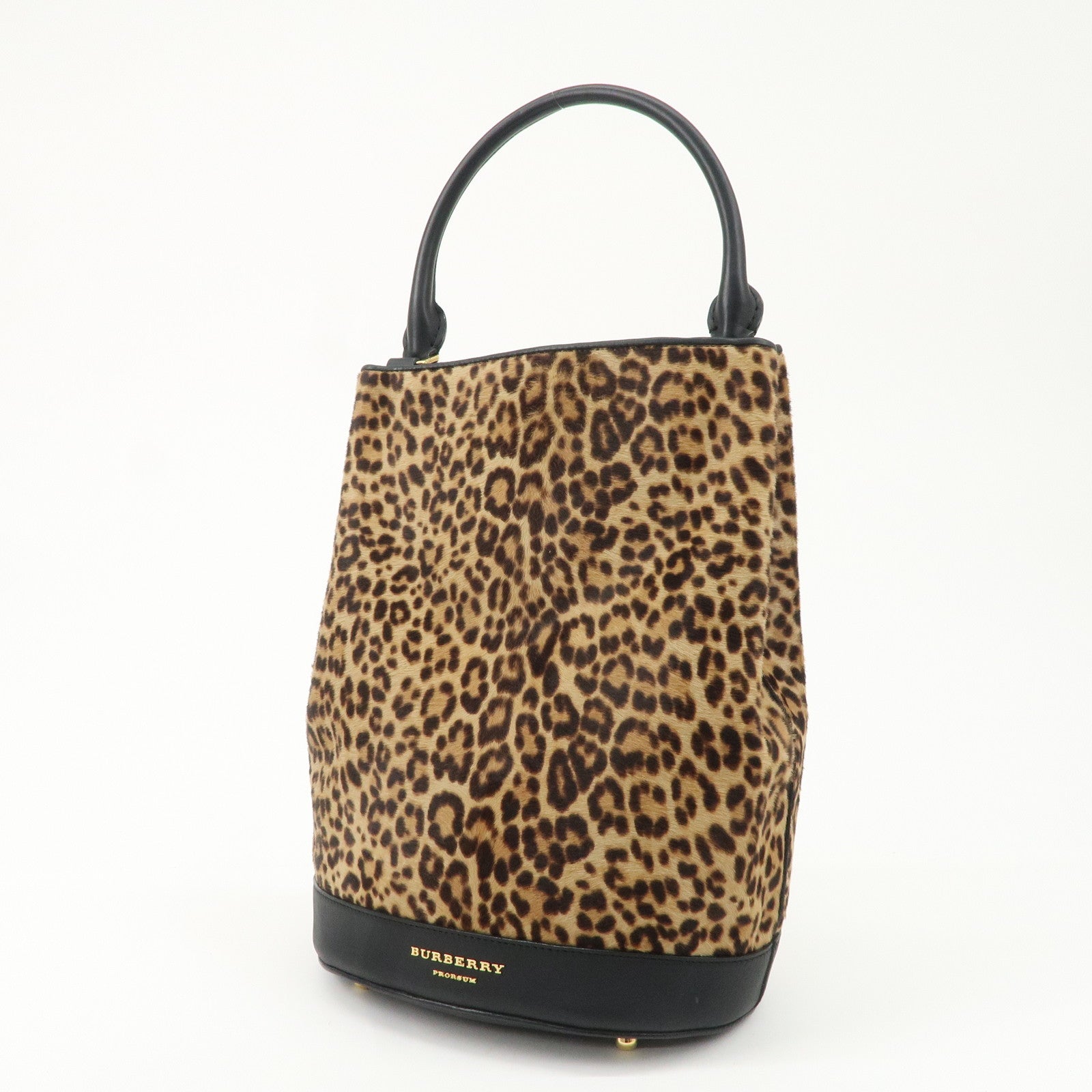 BURBERRY Unborn Calf Leather Bucket Bag Shoulder Bag Leopard