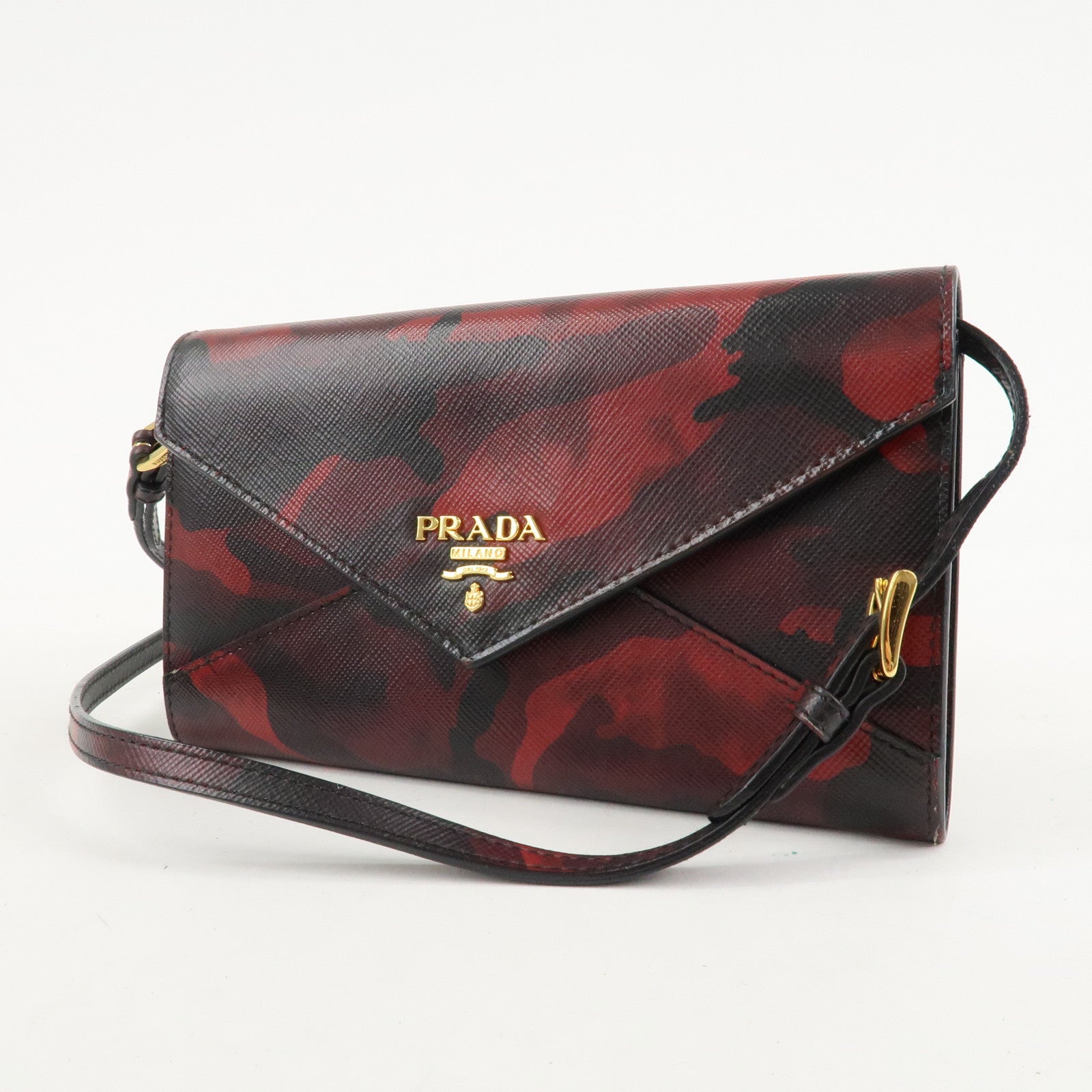 PRADA Saffiano Leather Shoulder Long Wallet Camouflage 1M1437