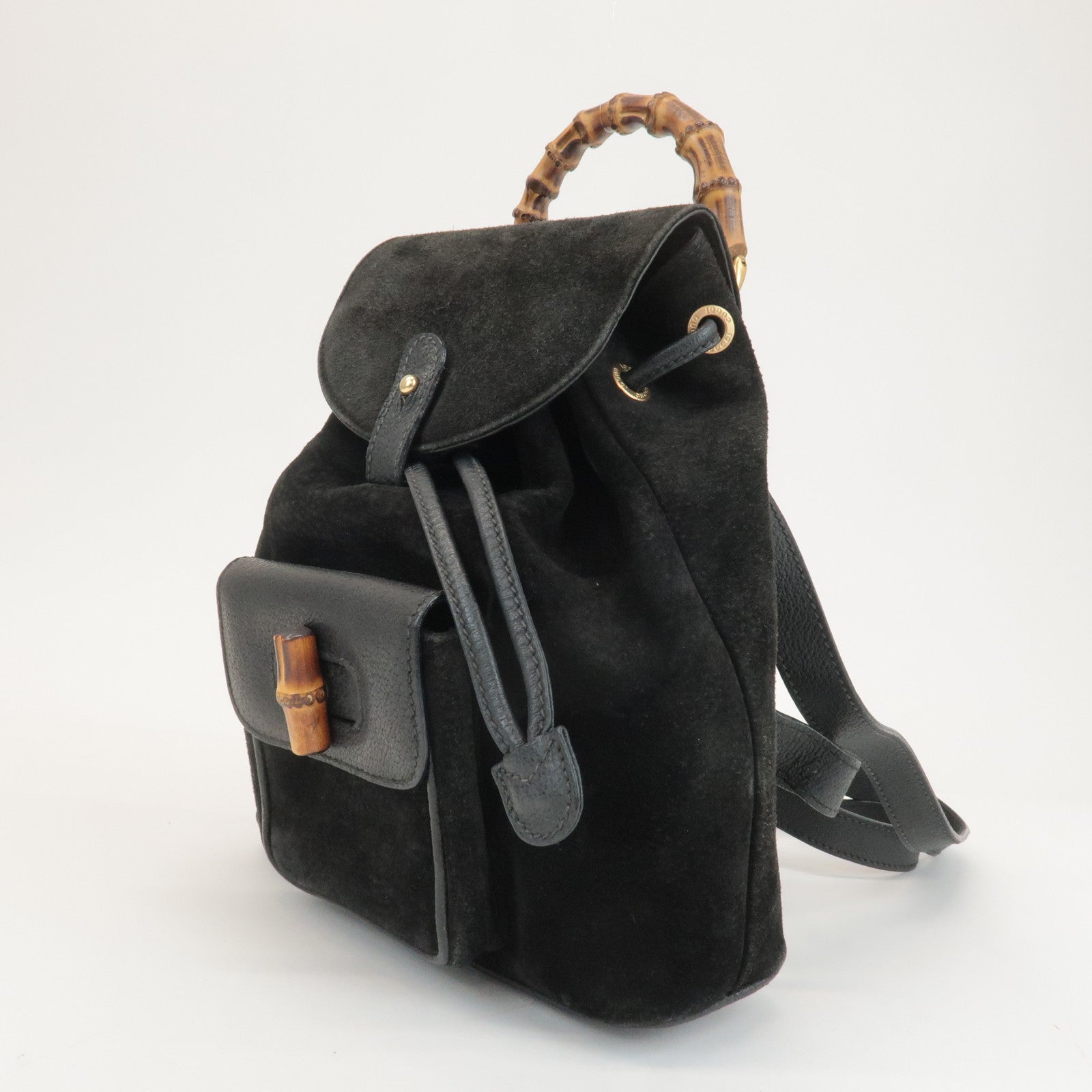 GUCCI Bamboo Suede Leather Mini Back Pack Black 00.2034.0030