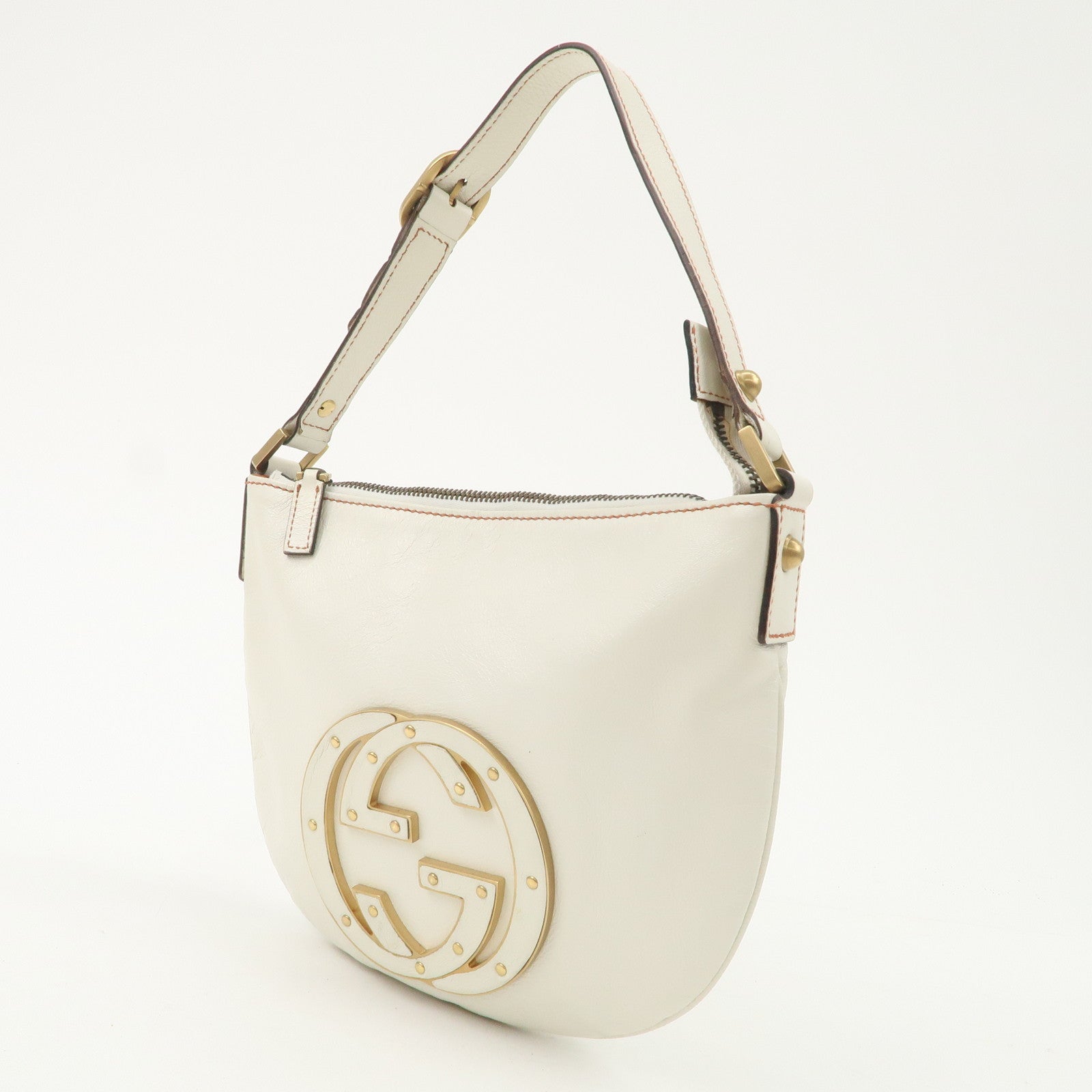 GUCCI Blondie Leather Shoulder Bag GG Logo White 121552 Used